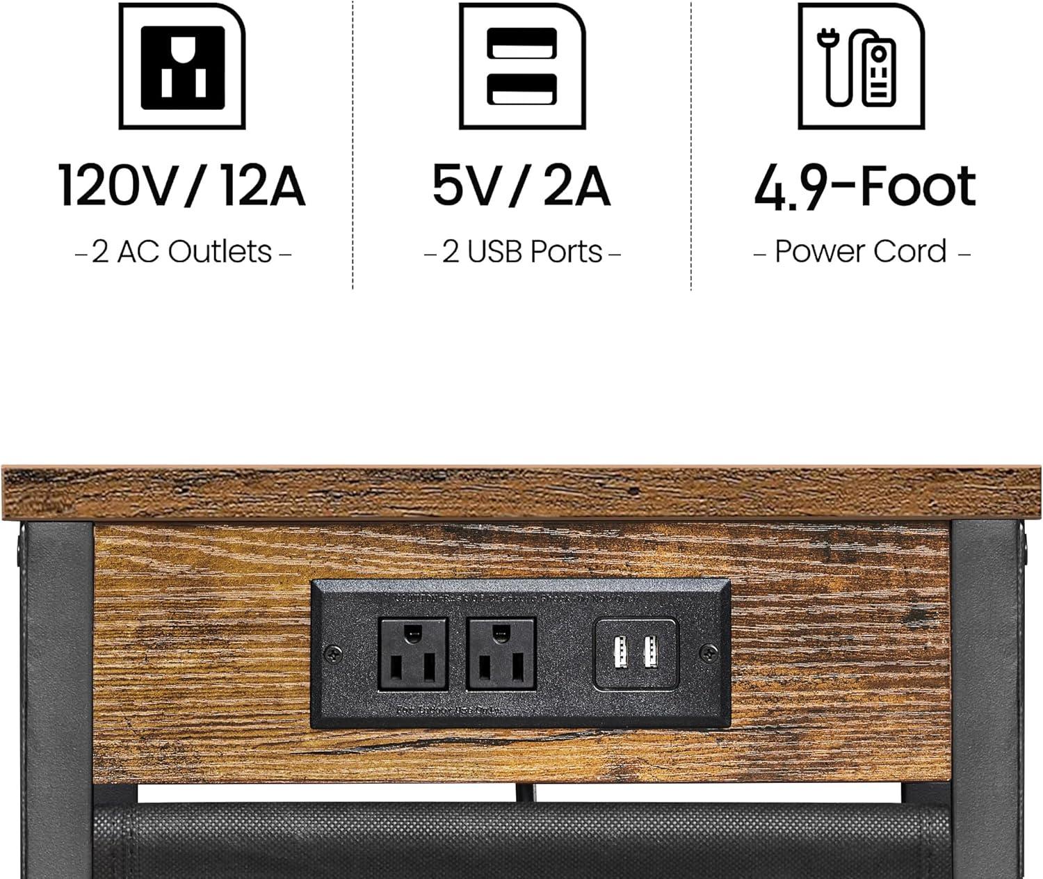 End Table Set of 2 with Charging Station and Storage Bag Side Table Living Room with USB Ports and Outlets Couch Tables That Slide Under, Small Snack Table for Small Spaces Brown