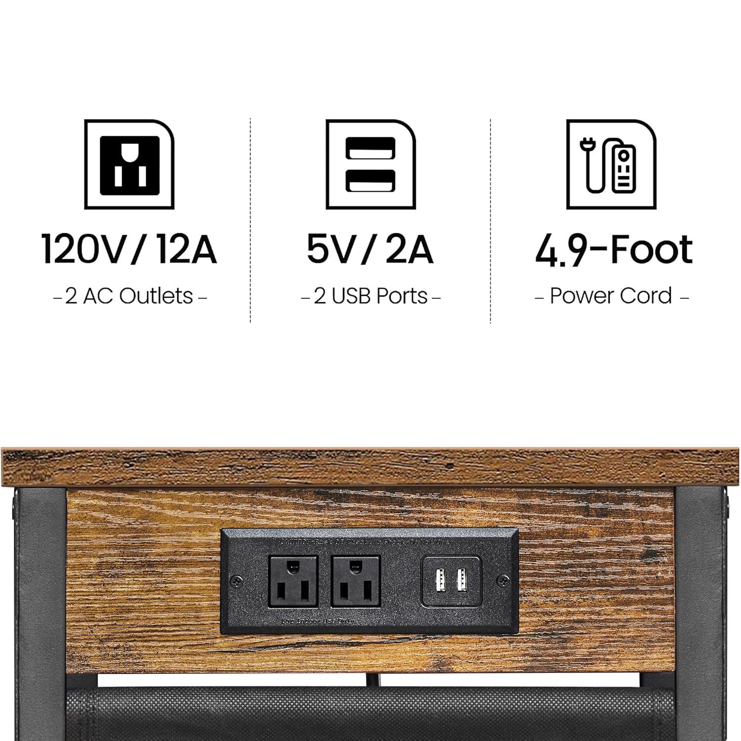 End Table Set of 2 with Charging Station and Storage Bag Side Table Living Room with USB Ports and Outlets Couch Tables That Slide Under, Small Snack Table for Small Spaces Brown