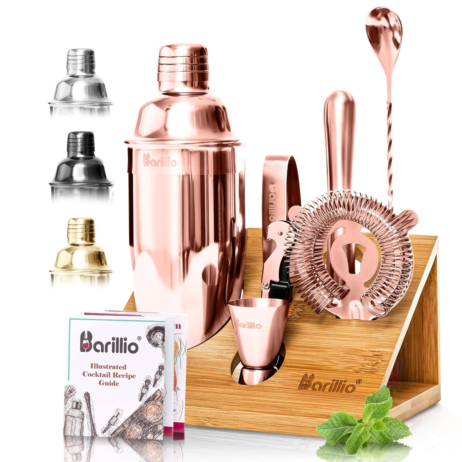 Rose Gold Stainless Steel Bartender Kit with Bamboo Stand