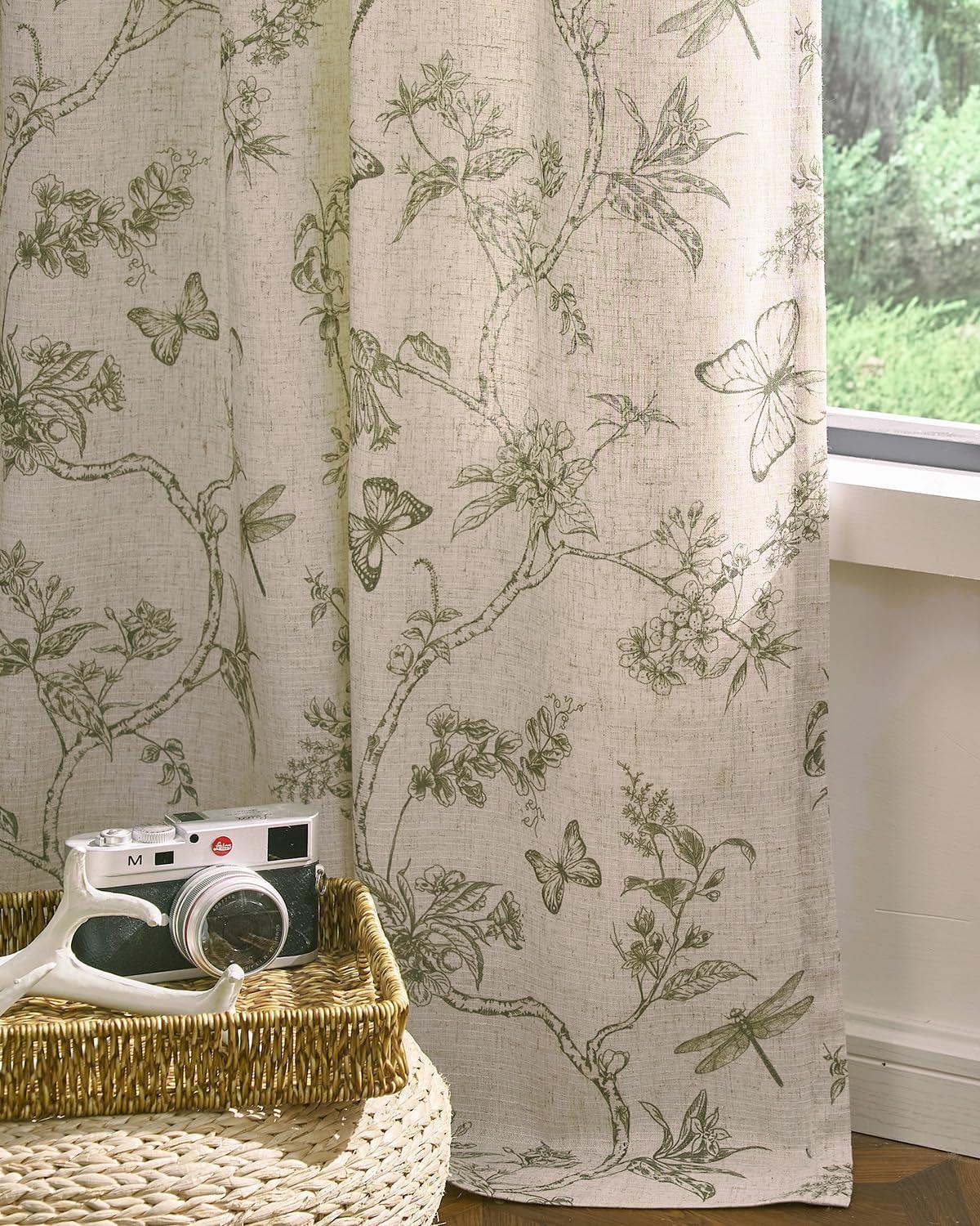 Floral Linen Blend French Country Curtains