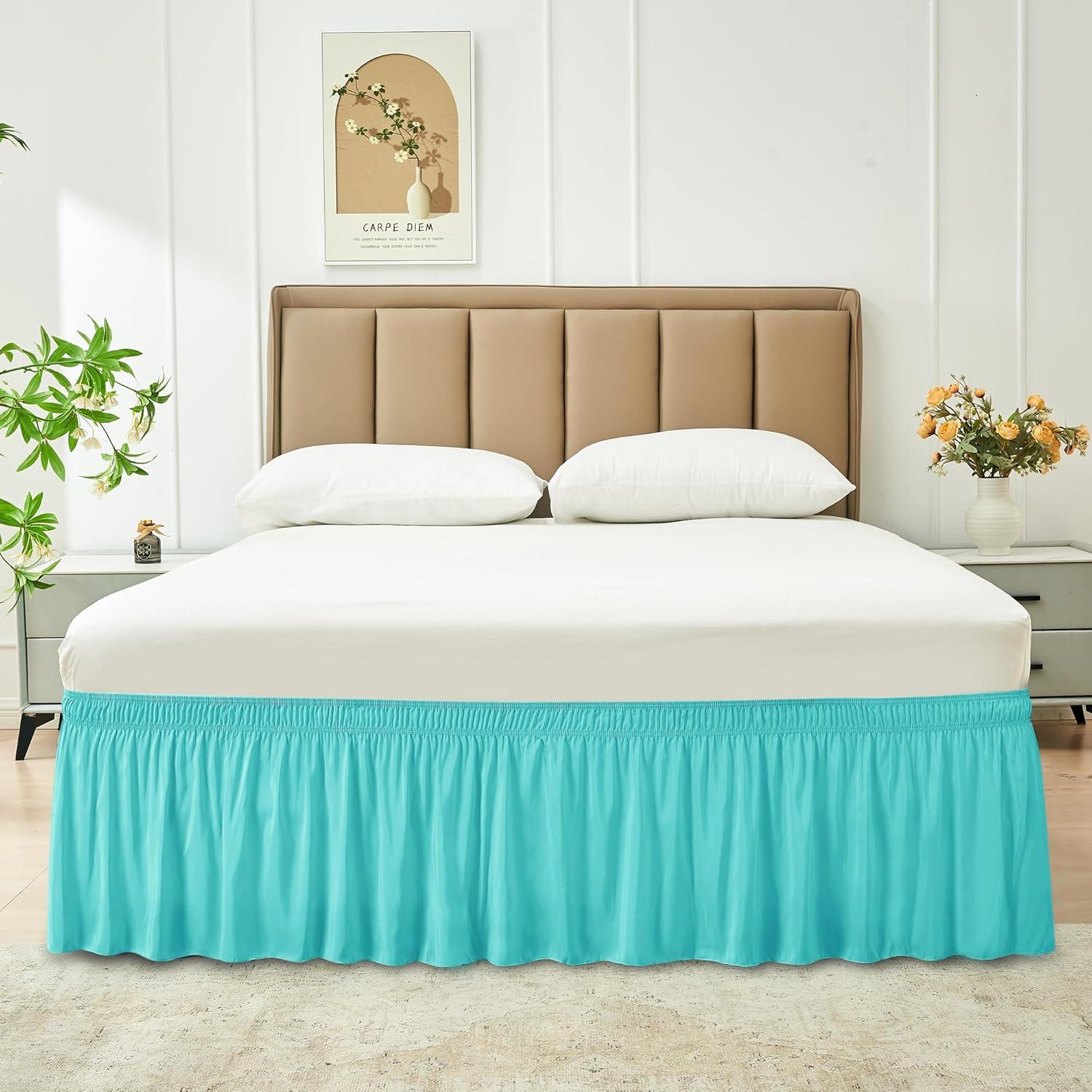 Biscaynebay Wrap Around Bed Skirts for King & Cal King Beds 15" Drop, Taupe Adjustable Elastic Dust Ruffles Easy Fit Wrinkle & Fade Resistant Silky Luxurious Fabric Machine Washable