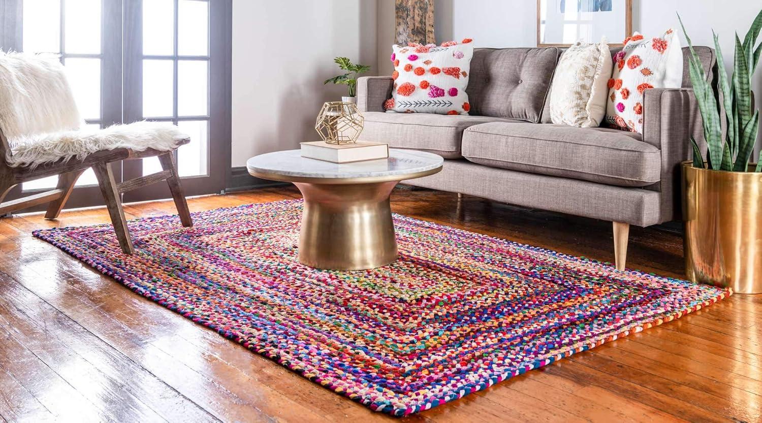 Unique Loom Braided Chindi Collection Area Rug - Layer (3' 3" x 5' 1" Rectangle Multi/Blue)