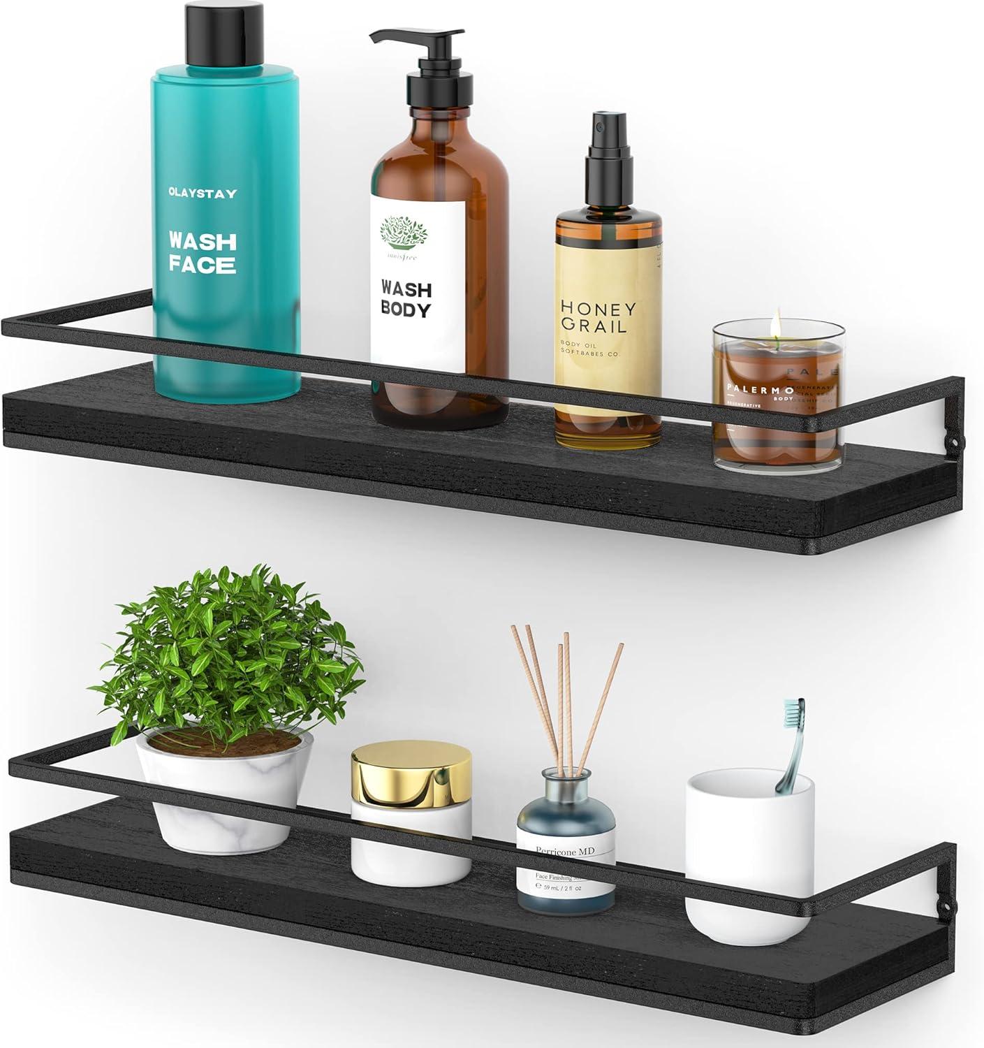 Floating Shelves Wall Mounted Set Of 2, Rustic Wood Wall Storage Shelves For Bedroom,Living Room,Bathroom, Kitchen
