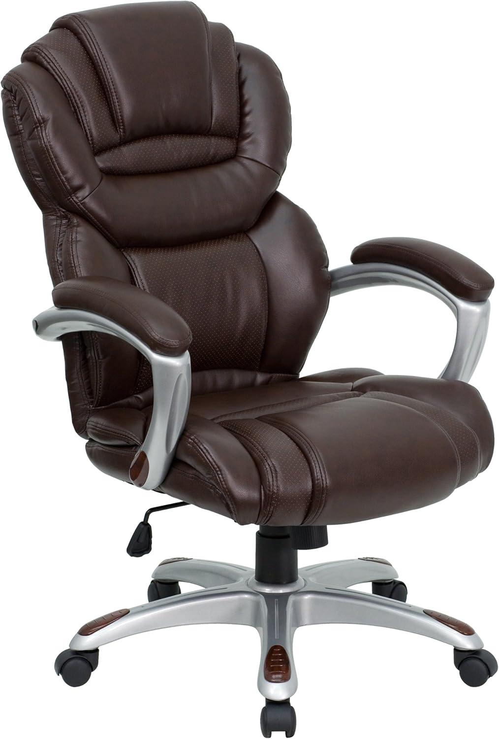 High Back LeatherSoft Executive Swivel Ergonomic Office Chair with Accent Layered Seat and Back and Padded Arms Brown - Flash Furniture