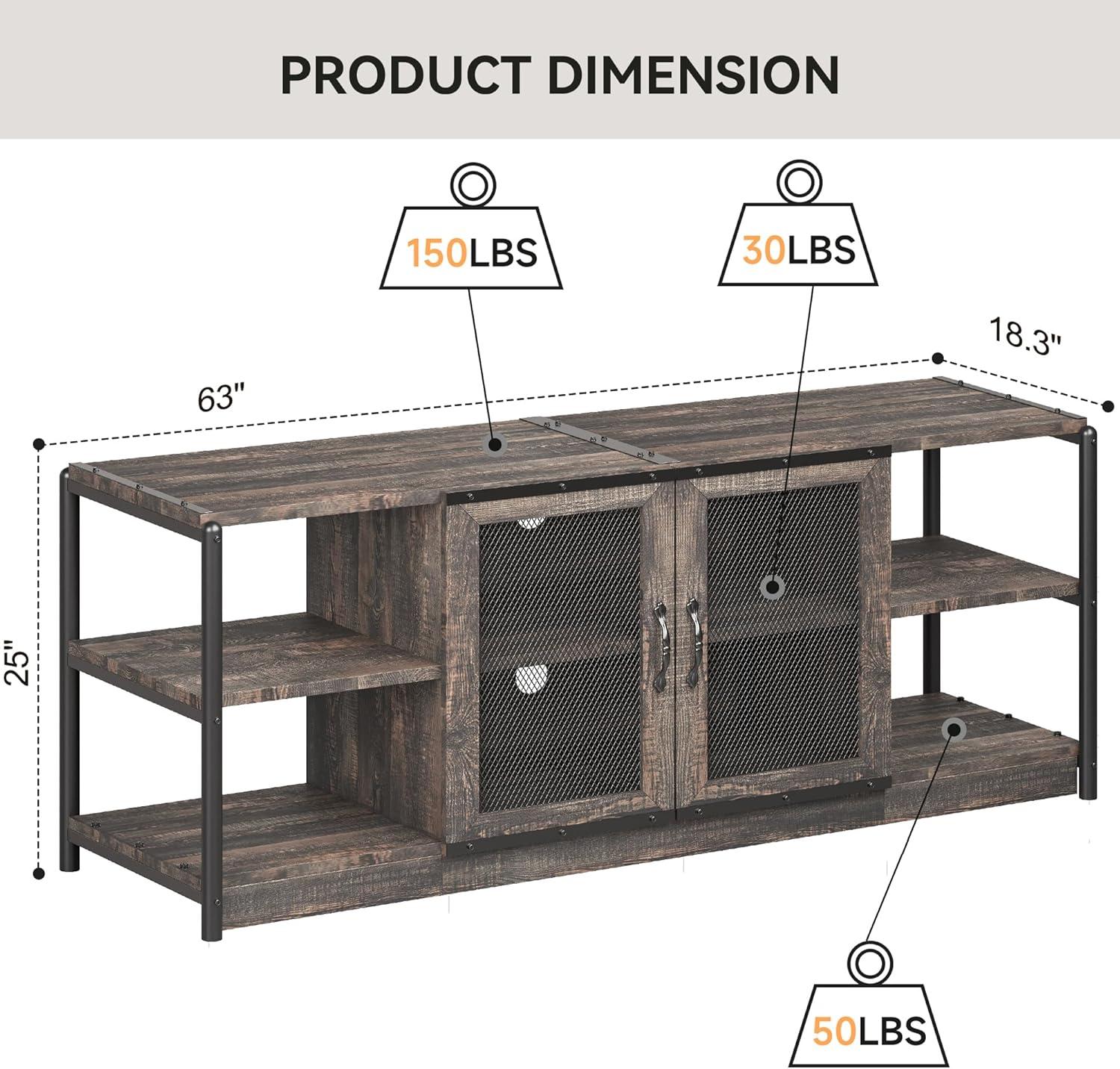 Killeryuki TV Stand for 65+ Inch TV, Industrial Entertainment Center TV Media Console Table, Farmhouse TV Stand with Storage and Mesh Door, TV Console Cabinet Furniture for Living Room (Rustic Oak)