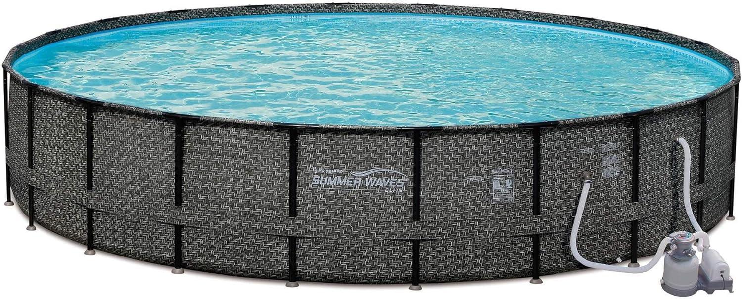 Funsicle 24 Feet by 52 Inches Oasis Designer Round Frame Above Ground Swimming Pool with SkimmerPlus Filter Pump and Cover, Dark Herringbone Pattern