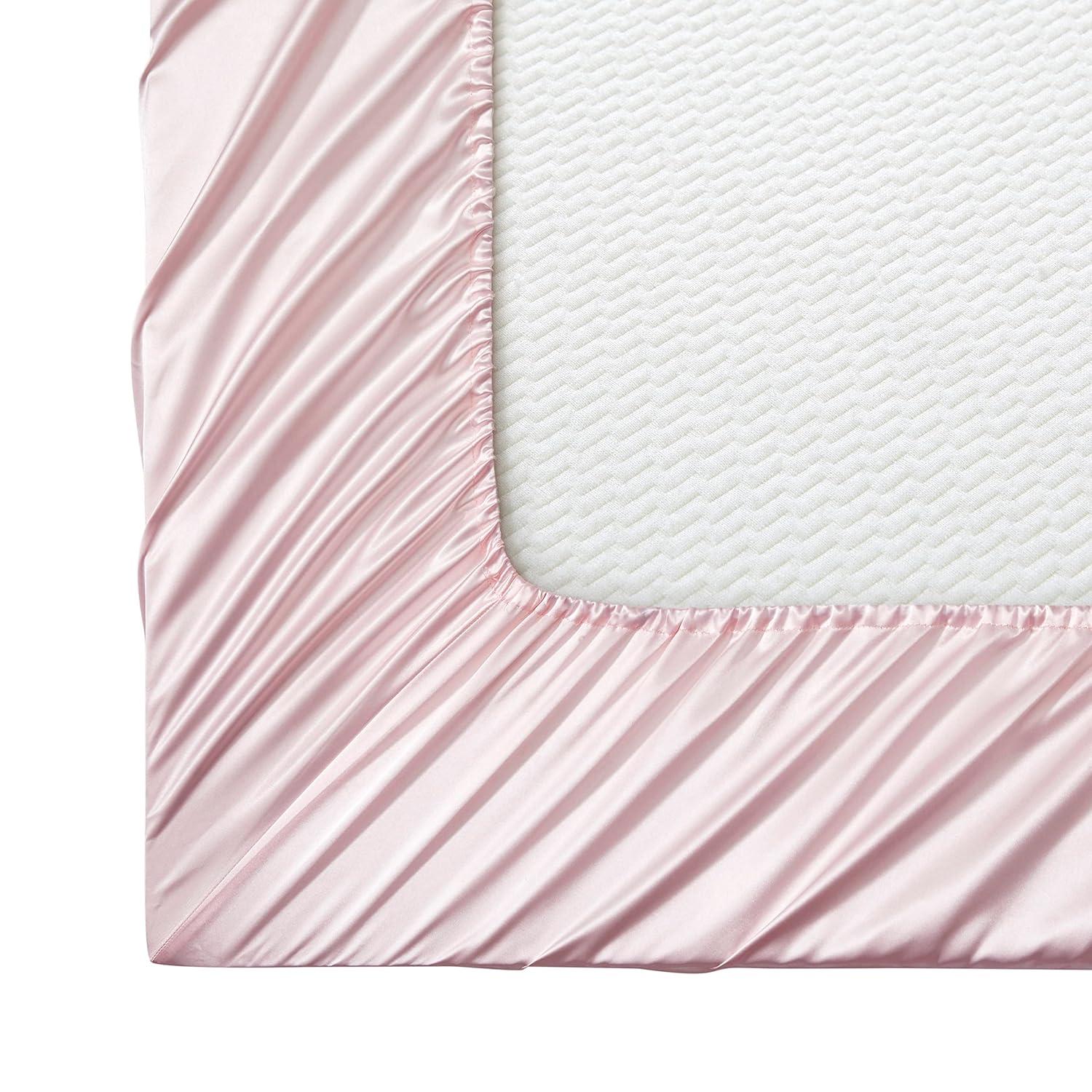 Homiest 4pcs Satin Sheets Set Luxury Silky Satin Bedding Set with Deep Pocket, 1 Fitted Sheet + 1 Flat Sheet + 2 Pillowcases (Queen Size, Blush Pink)