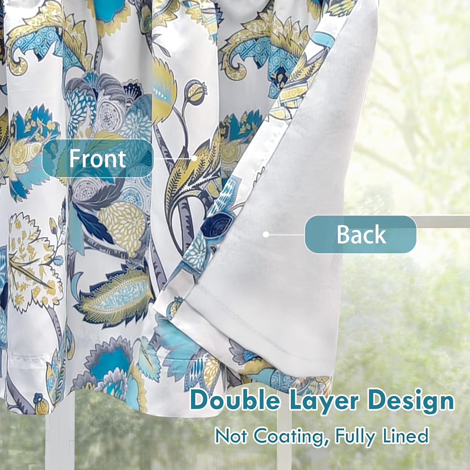 DriftAway Layla Room Darkening Valance for Kitchen Classic America Style Floral Leaves 18 Inch Length Valance for Living Room Bedroom Rod Pocket Window Treatment 52x18 White Seafoam Gray 2 Pack