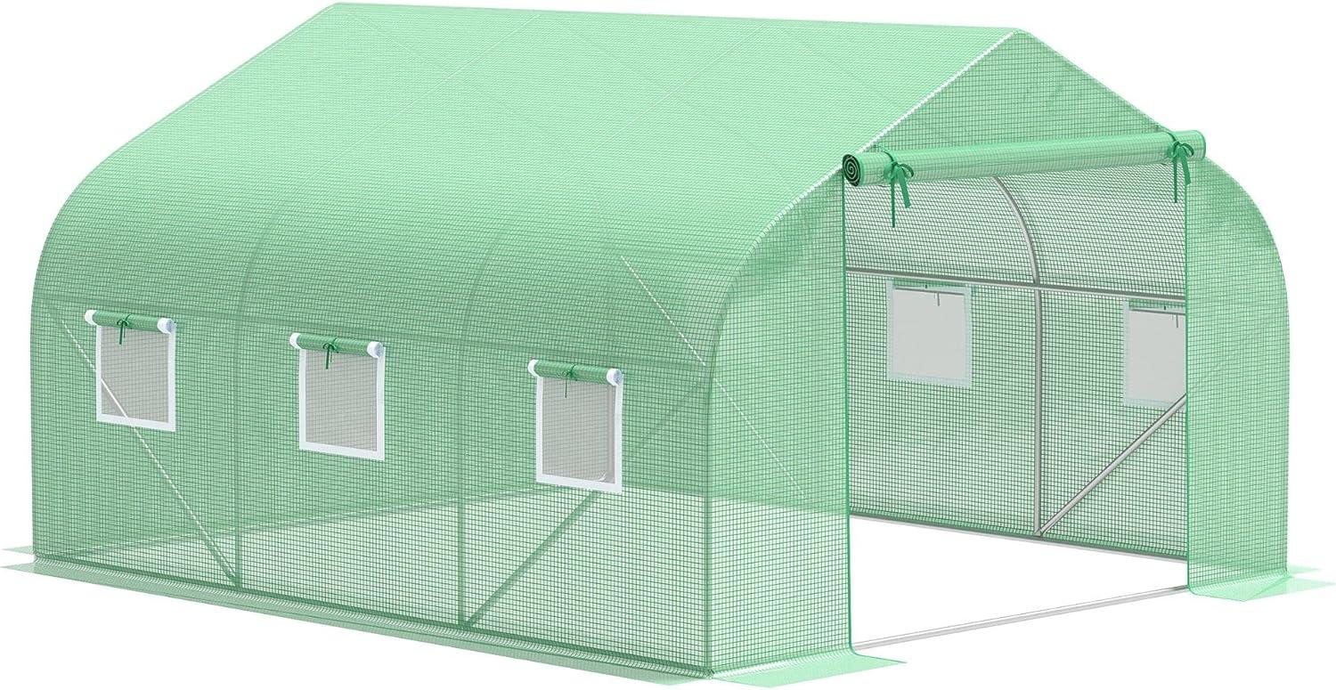 Green 12' x 10' Outdoor Walk-In Tunnel Greenhouse with Steel Frame