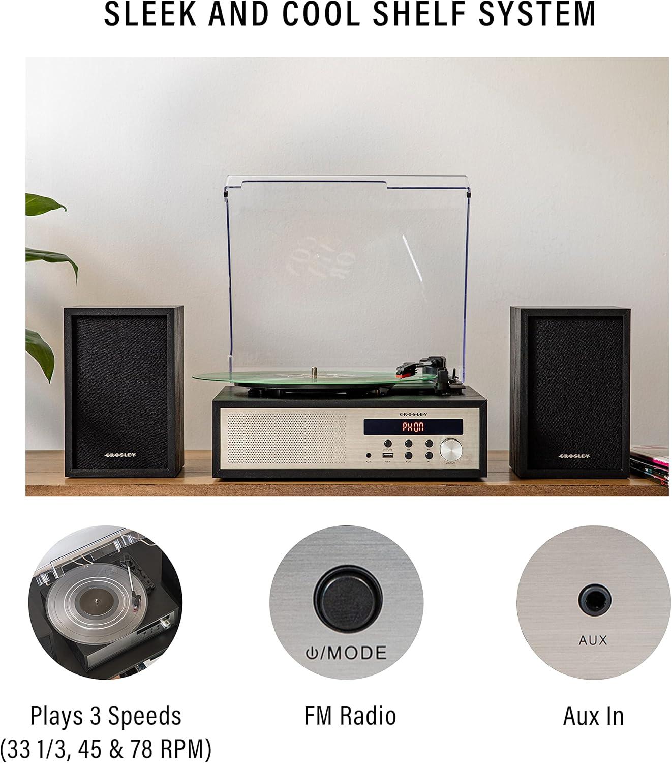 Crosley Sloane Shelf System Vinyl Record Player - Black