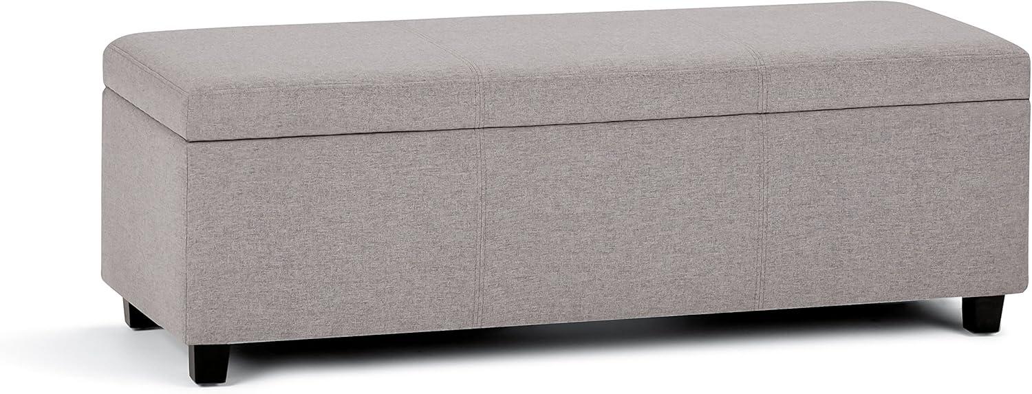 Contemporary Cloud Grey Linen-Look Storage Ottoman Bench, 48"