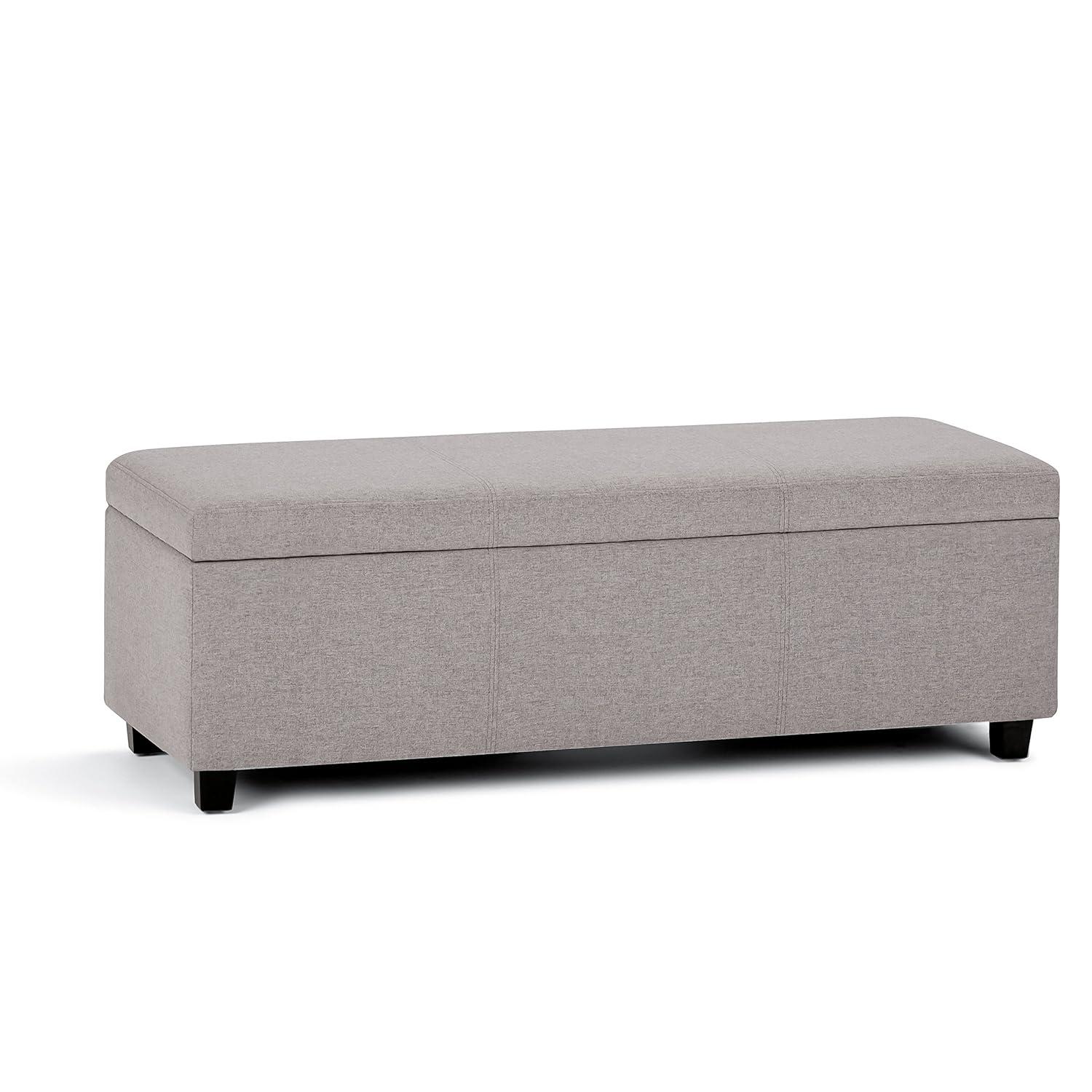 Simpli Home Avalon 48"W Upholstered Storage Ottoman Bench with Large Interior Storage