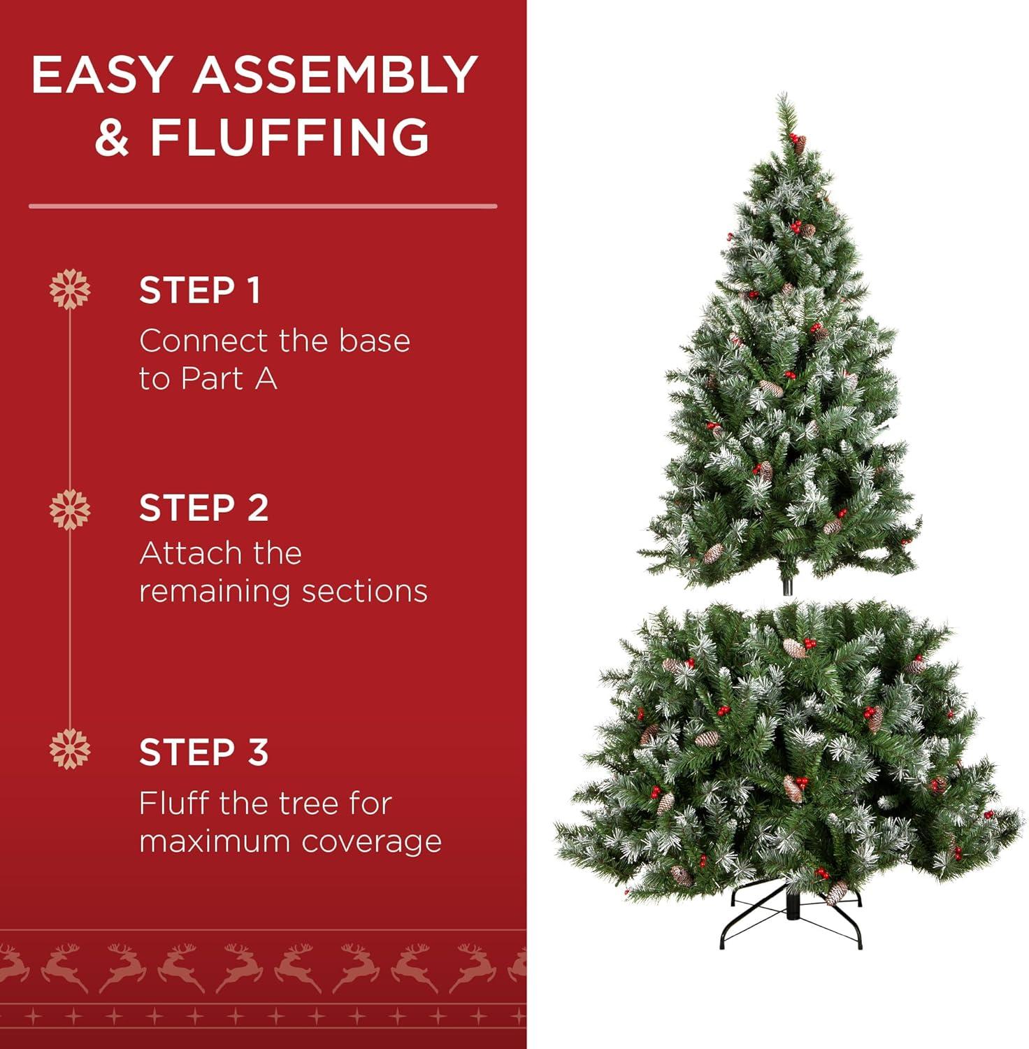 Best Choice Products Pre-Lit Pre-Decorated Holiday Christmas Tree w/ Flocked Tips, Lights, Base