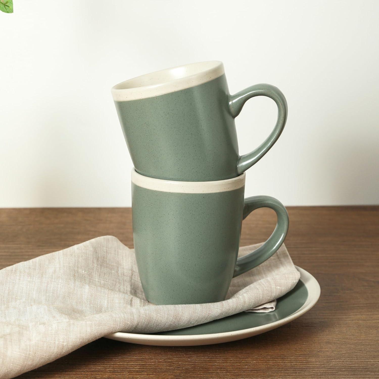 Stone Lain Serenity 16-Piece Stoneware Dinnerware Set, Service for 4, Green and Cream