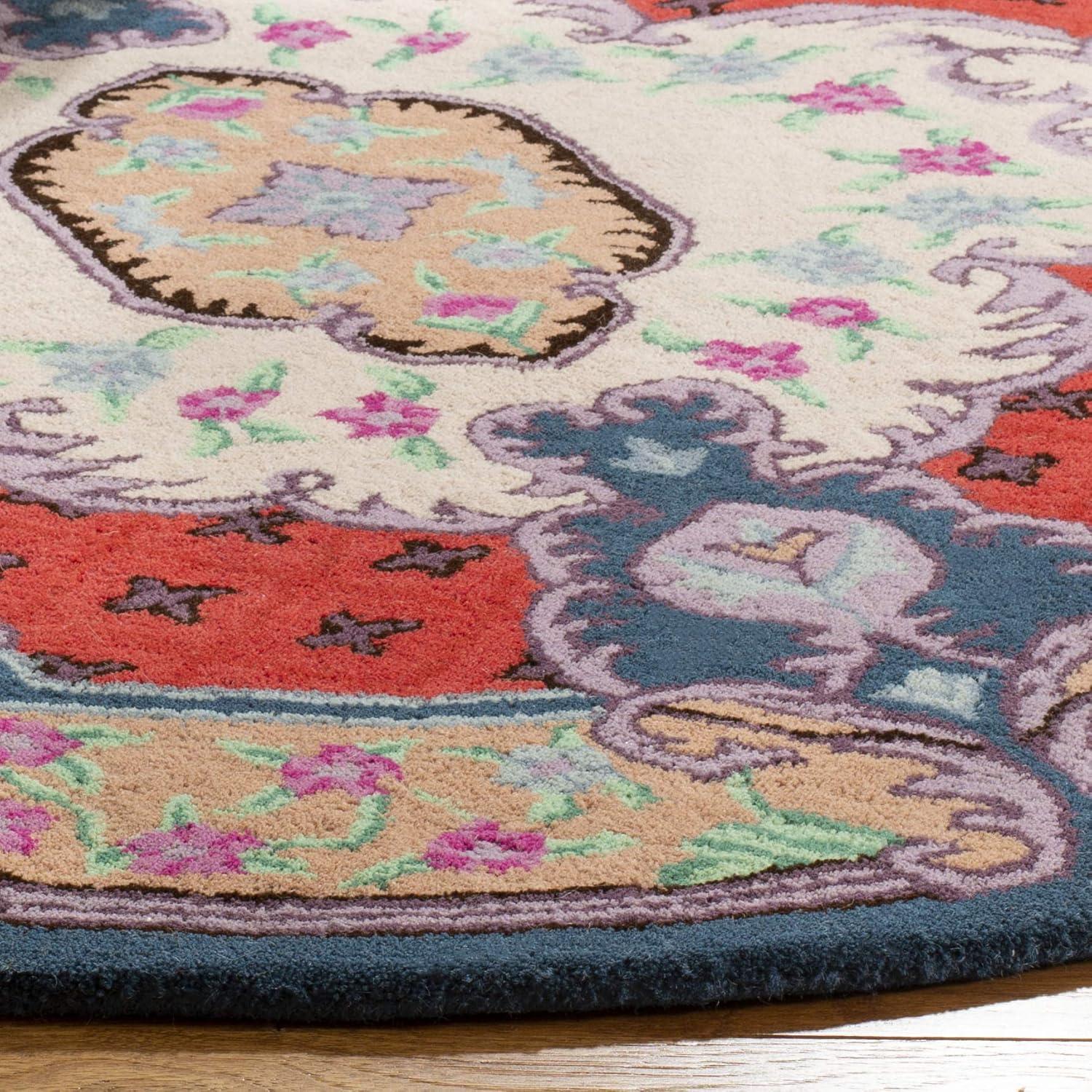 Bellagio BLG535 Hand Tufted Area Rug - Ivory/Pink - 5' round - Safavieh.