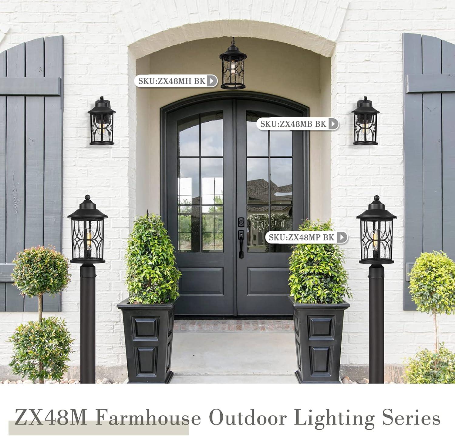 Black 14.6 Inch Industrial Outdoor Wall Light with Seeded Glass