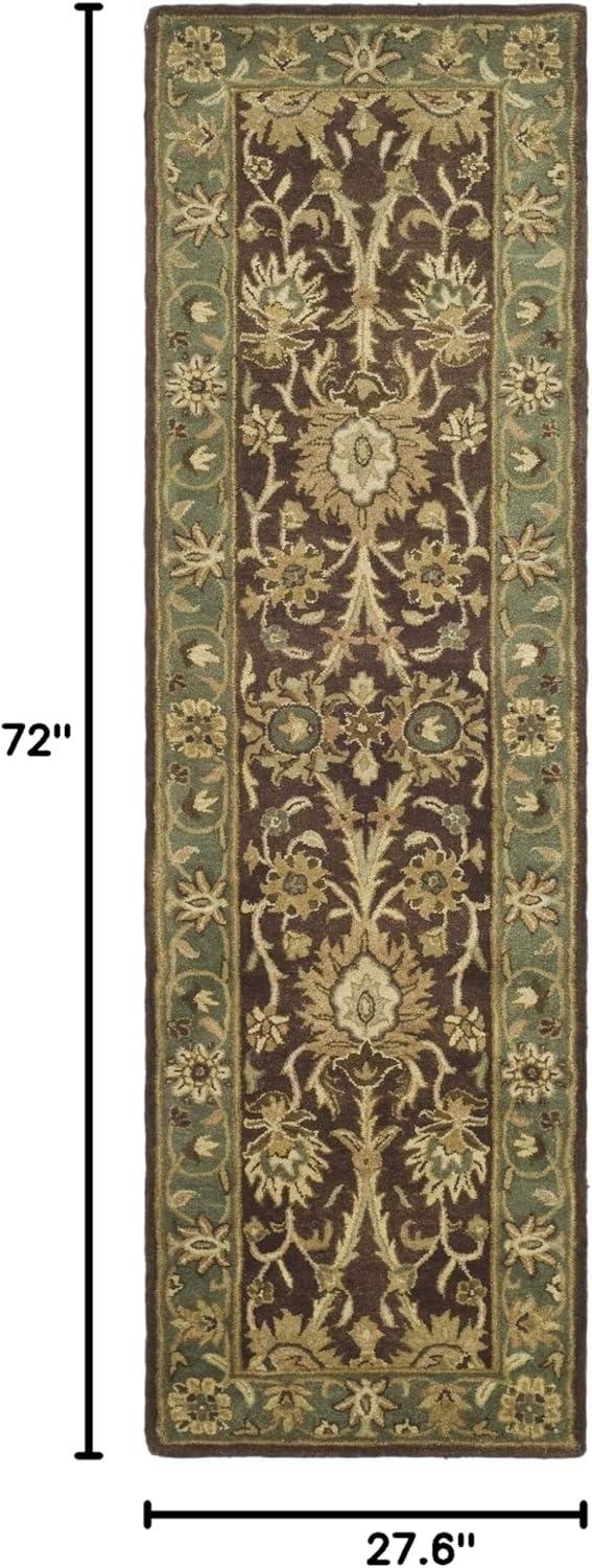 Heirloom Chocolate and Blue Hand-Tufted Wool Runner Rug - 2'3" x 6'