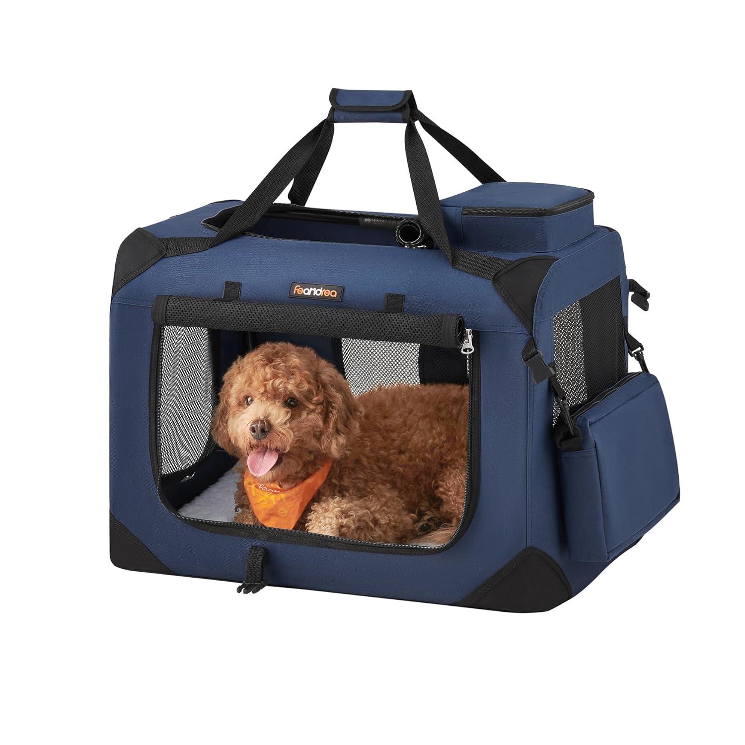 Feandrea 24 Inches Collapsible Soft Dog Crate, Portable Travel Dog Crate for Indoor and Outdoor Use, Dog Carrier Kennel with Safety Zippers, for Living Room, Car, Travelling, Camping, Black UPDC60H