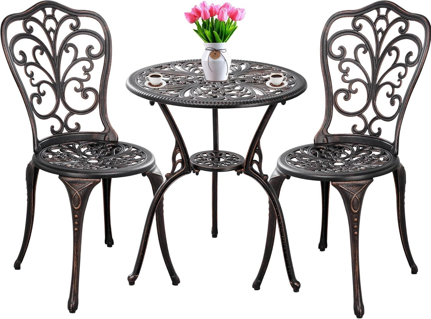 Butterfly Black Cast Aluminum 3-Piece Patio Bistro Set