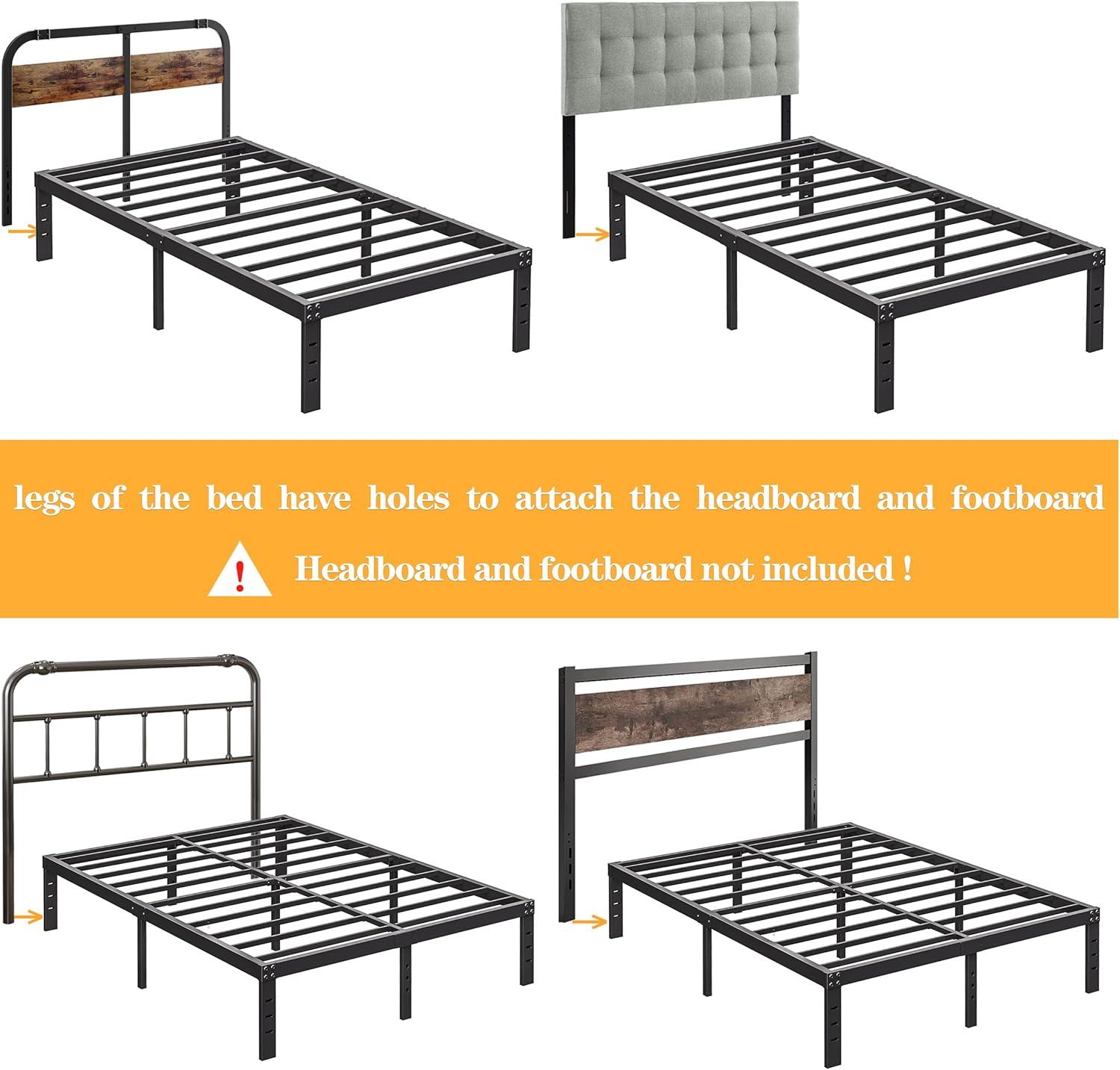 Black Steel King Size Platform Bed Frame with Under Bed Storage