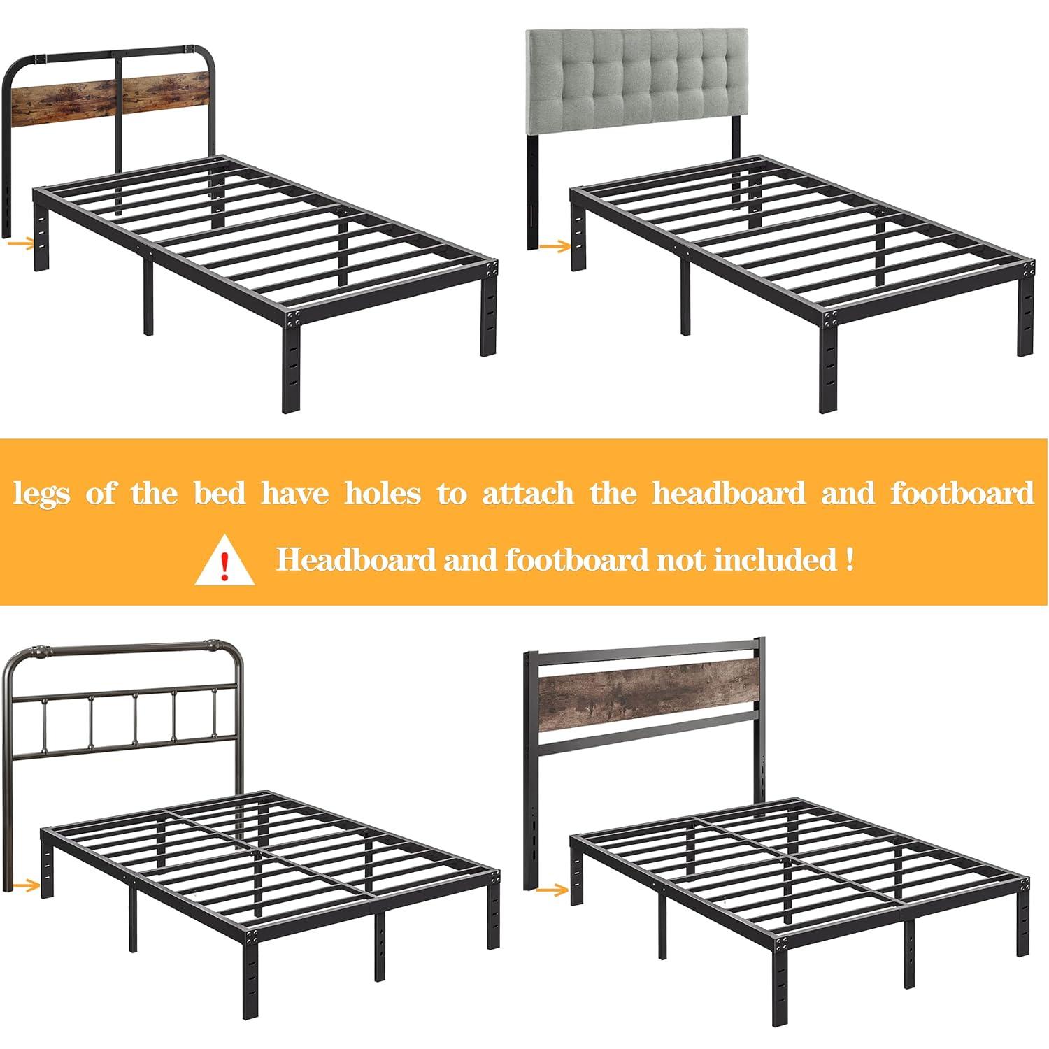 Twin Metal Bed Frame - 16 Inch Tall, No Box Spring Needed, Heavy Duty Platform With Storage Space, Sturdy Non-Slip Noiseless