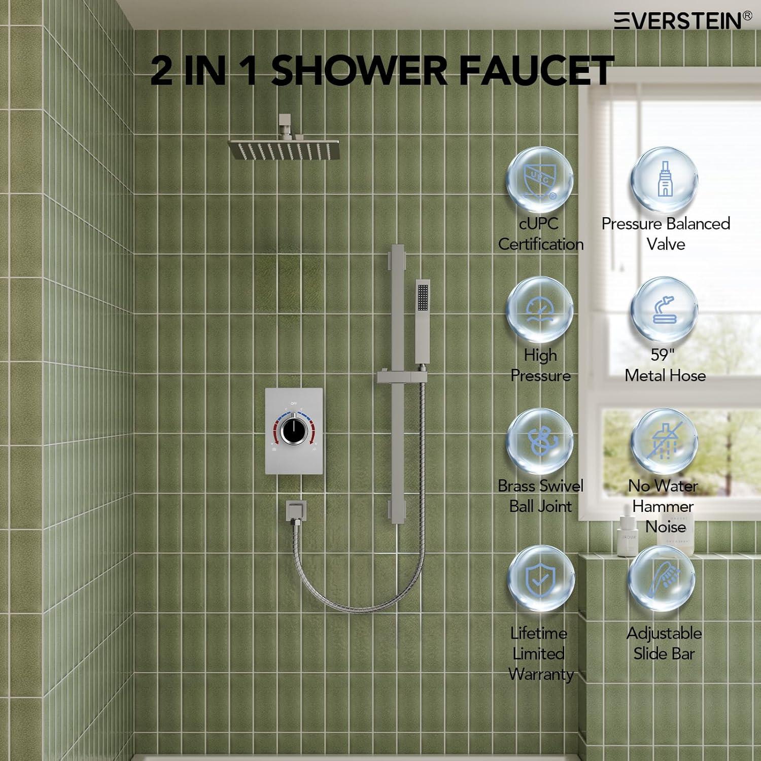 RainfallCascade 10" Pressure Balanced Slide BarShower System with Rough-In Valve