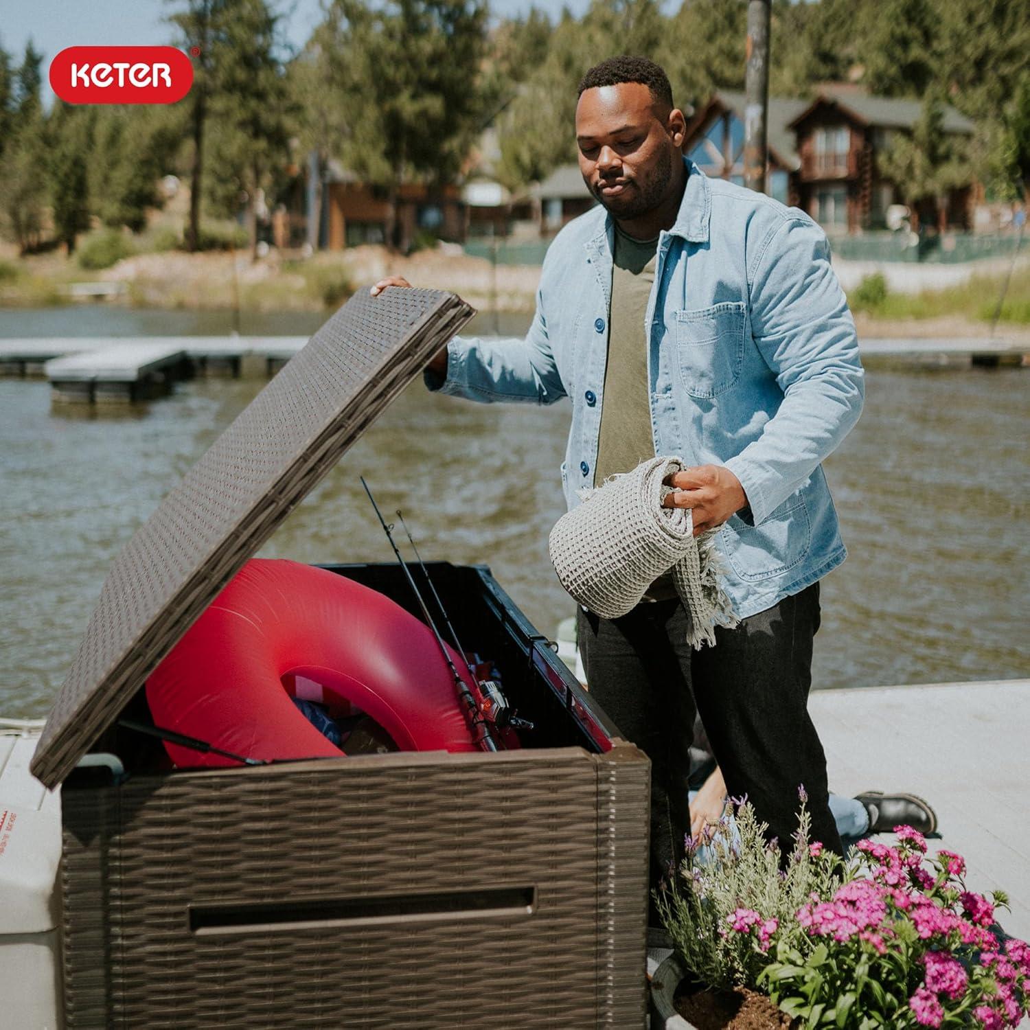 Keter Keter Java 230 Gallon XXL Durable Resin Outdoor Storage and Organization Deck Box Ideal For Garden Patio Furniture and Supplies