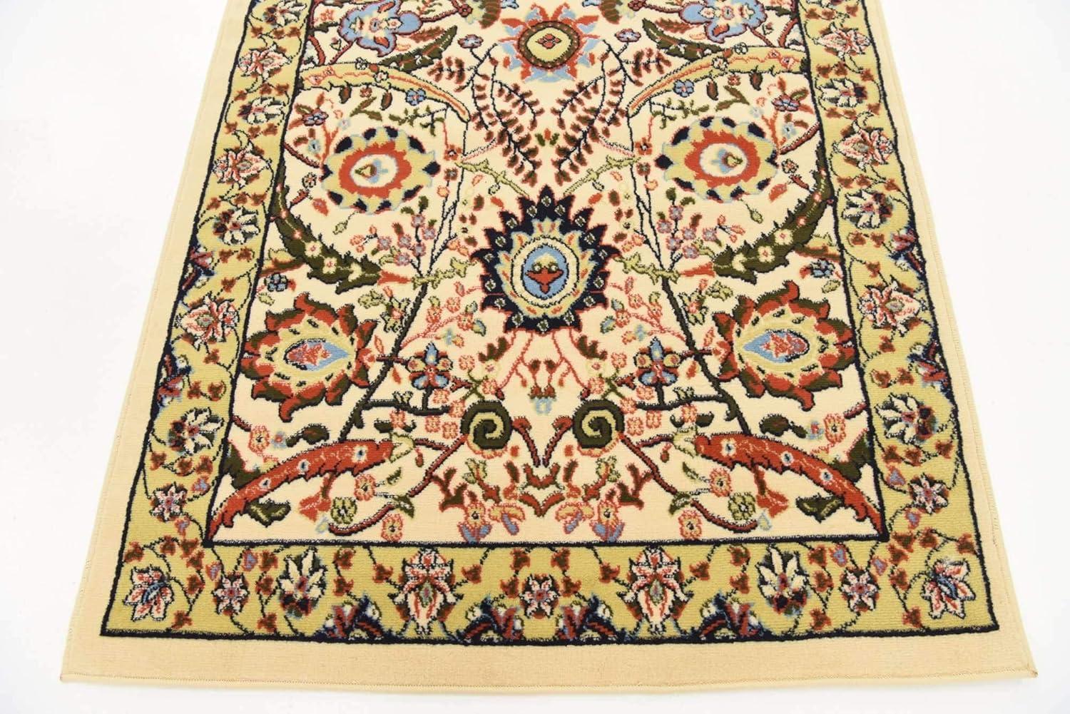 Unique Loom Cape Cod Espahan Rug Cream/Black 4' 1" x 6' 1" Rectangle Floral Traditional Perfect For Living Room Bed Room Dining Room Office