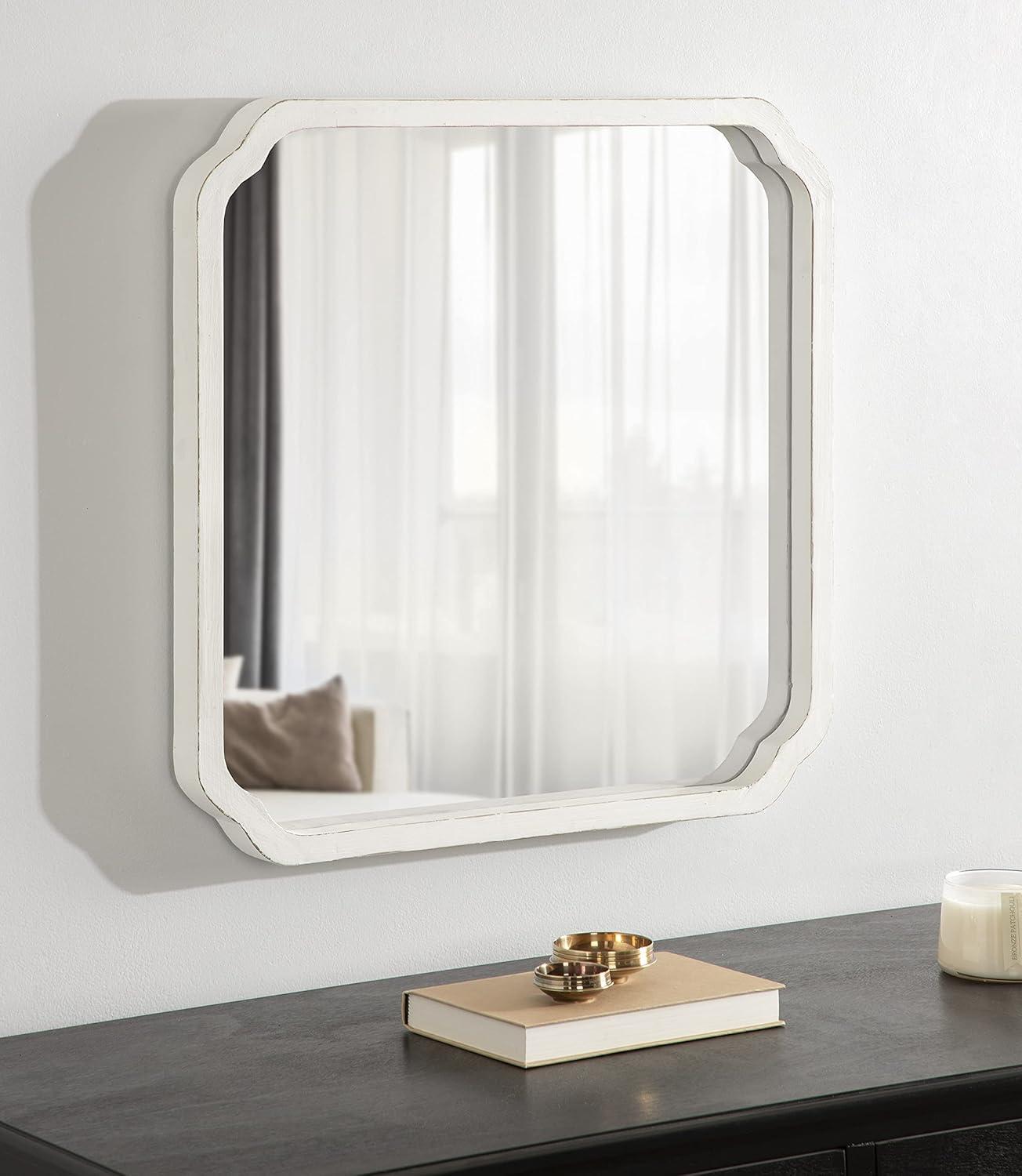 Kate & Laurel All Things Decor 24"x24" Marston Farmhouse Rectangle Wall Mirror White: No Assembly, Wood Frame, Wall Mounted