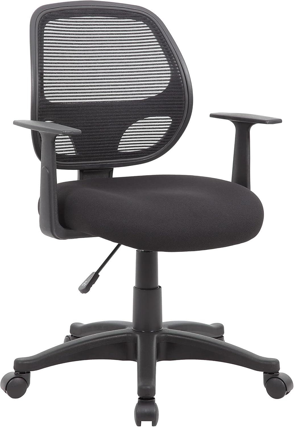 Black Mesh Task Chair with Fixed T-Arms and Lumbar Support