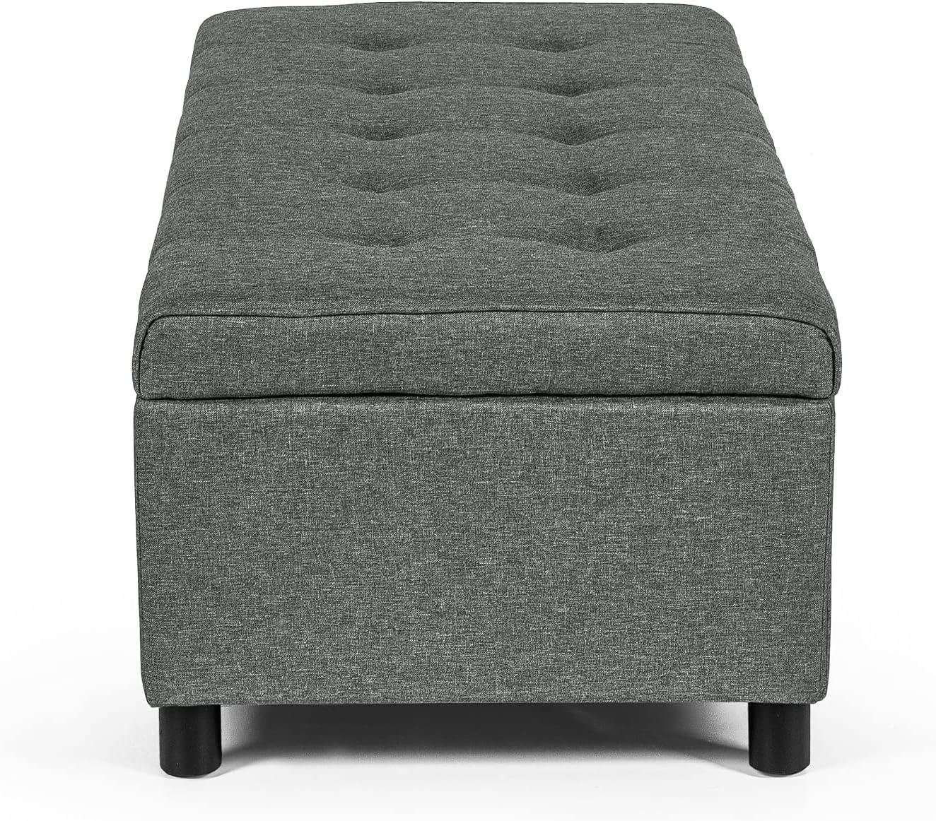 Dark Grey Fabric Upholstered Rectangular Tufted Storage Ottoman Bench