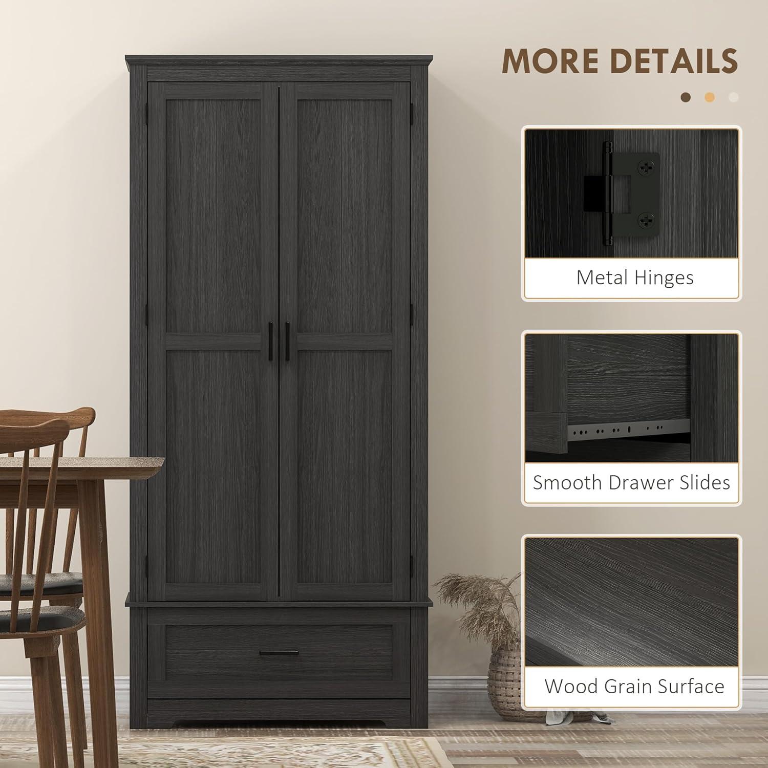 HOMCOM 69" Tall Farmhouse Kitchen Pantry Storage Cabinet with Drawer and Adjustable Shelves, Black