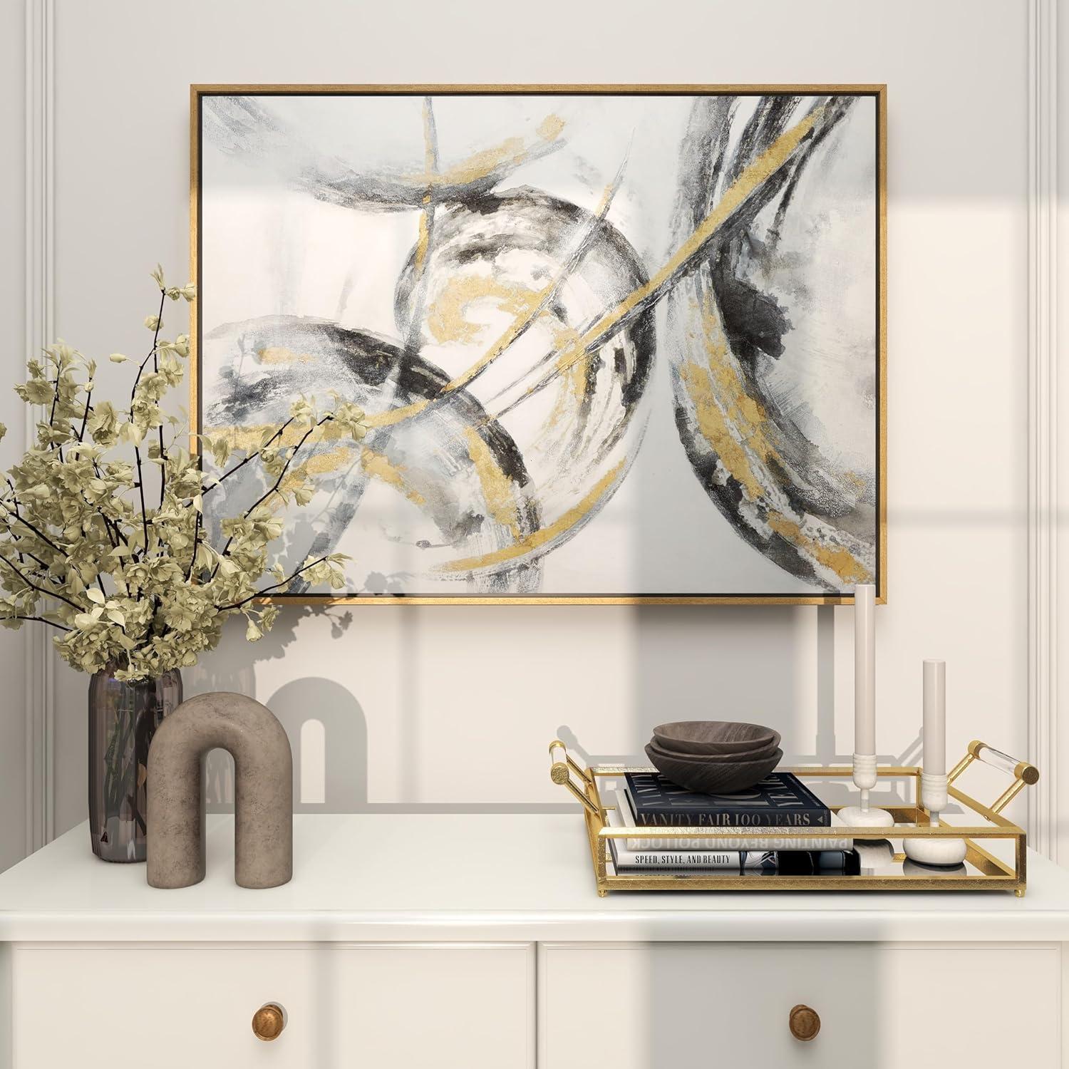 40" x 30" Abstract Framed Wall Art with Gold Frame, by CosmoLiving by Cosmopolitan