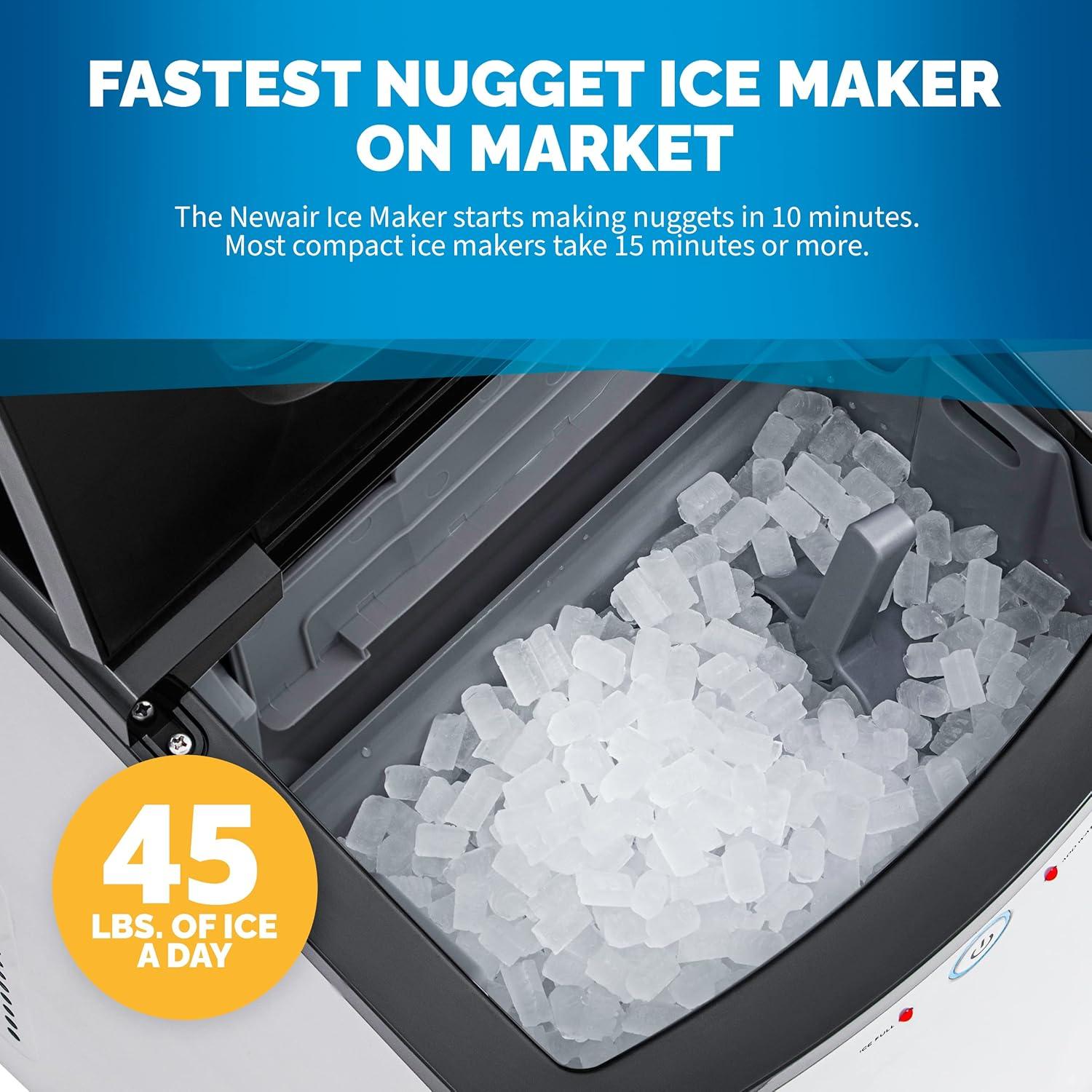 Newair 45lb. Nugget Countertop Ice Maker with Self-Cleaning Function, Refillable Water Tank