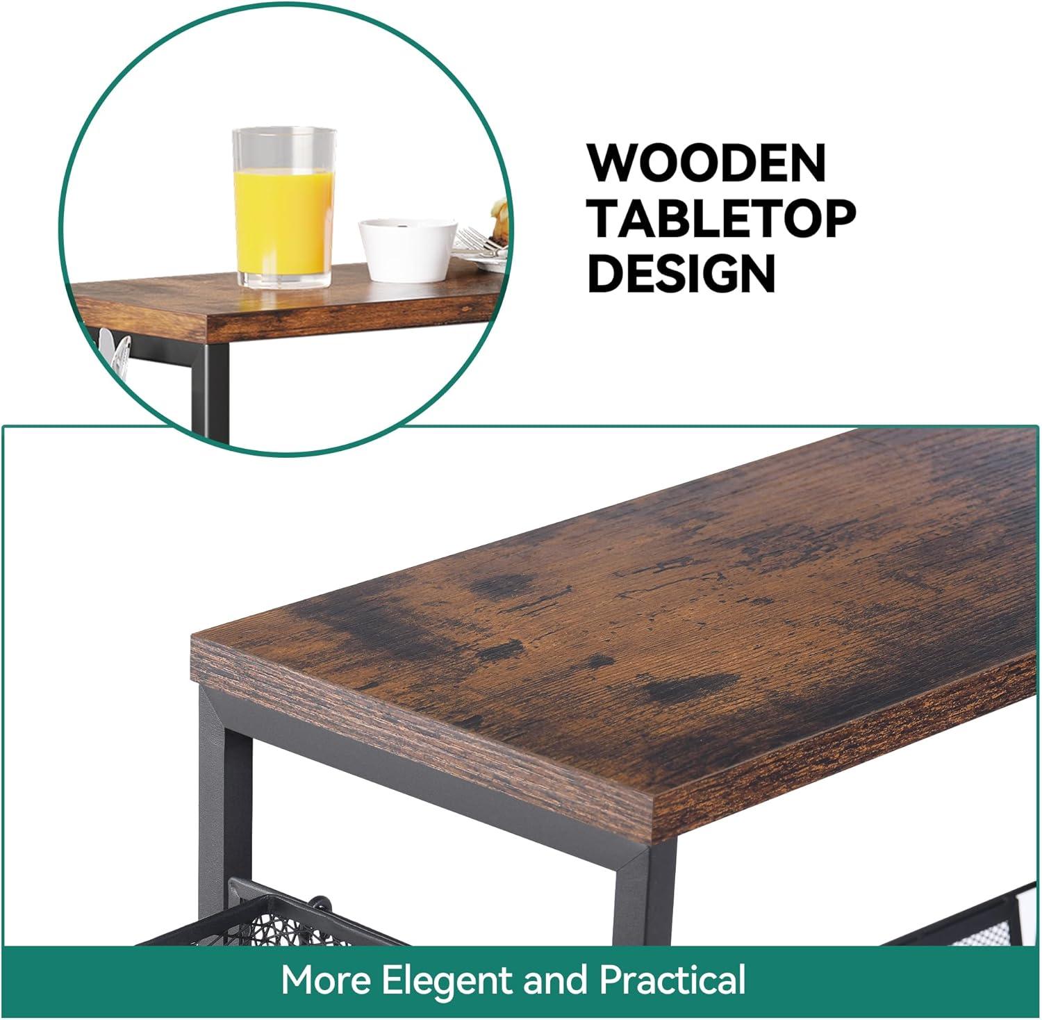 DWVO 4-Tier Slim Rolling Cart on Wheels, 34" Wooden Tabletop Kitchen Storage Organizer Cart with Wire Mesh Baskets, Slide-Out Storage Cart for Kitchen, Bathroom Living Room (White)