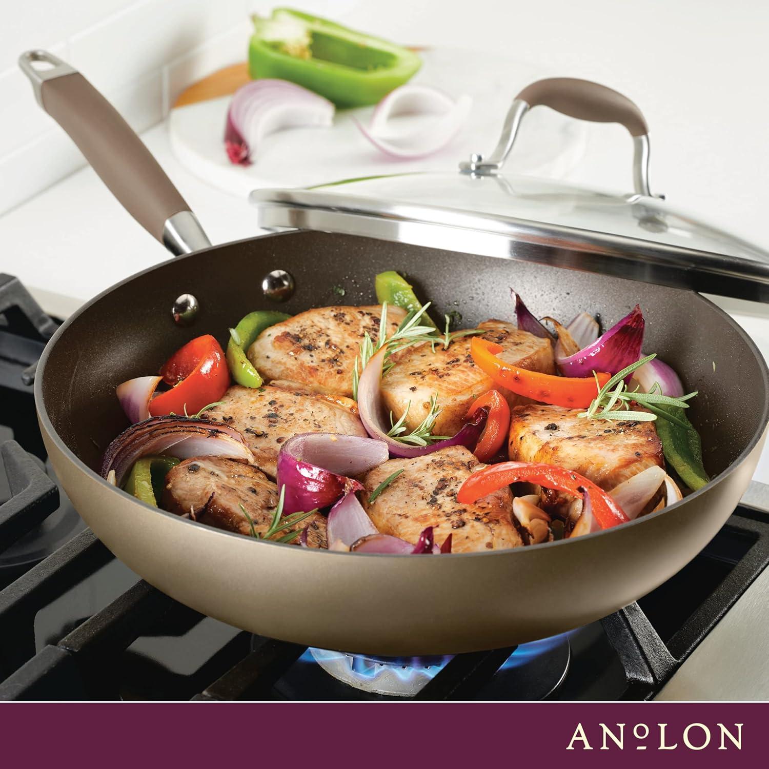 Anolon Advanced Home 12" Hard-Anodized Nonstick Deep Frying Pan with Lid Bronze