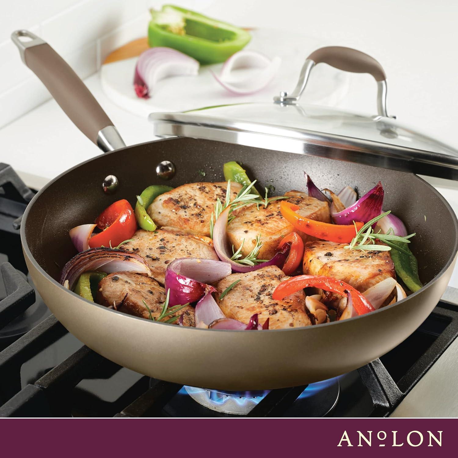 Anolon Advanced Home 12" Hard-Anodized Nonstick Deep Frying Pan with Lid, Bronze