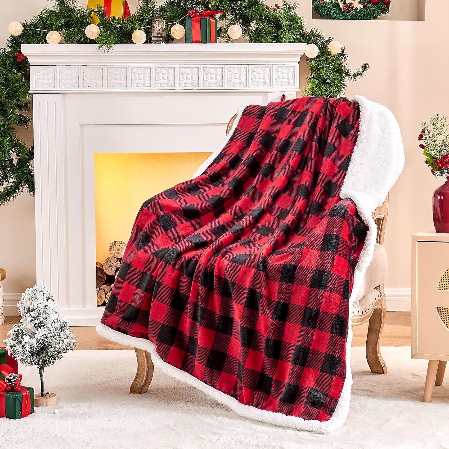 Red and Black Buffalo Plaid Fleece Throw Blanket 50" x 60"