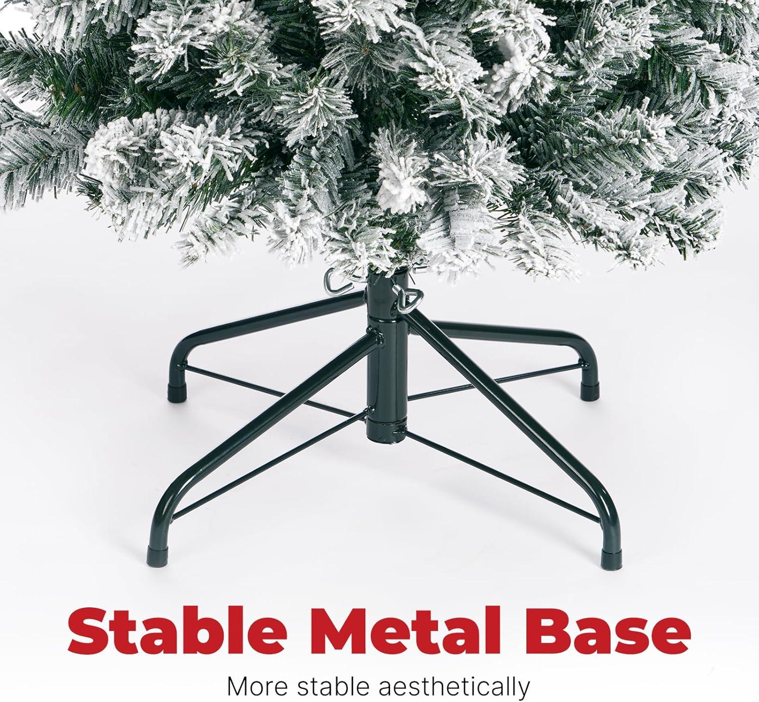 OasisCraft Un-lit 6.5Ft Snow Flocked Artificial Pencil Christmas Tree, Hinged Snowy Slim Xmas Tree Outdoor for Festive Holiday Decoration Metal Stand