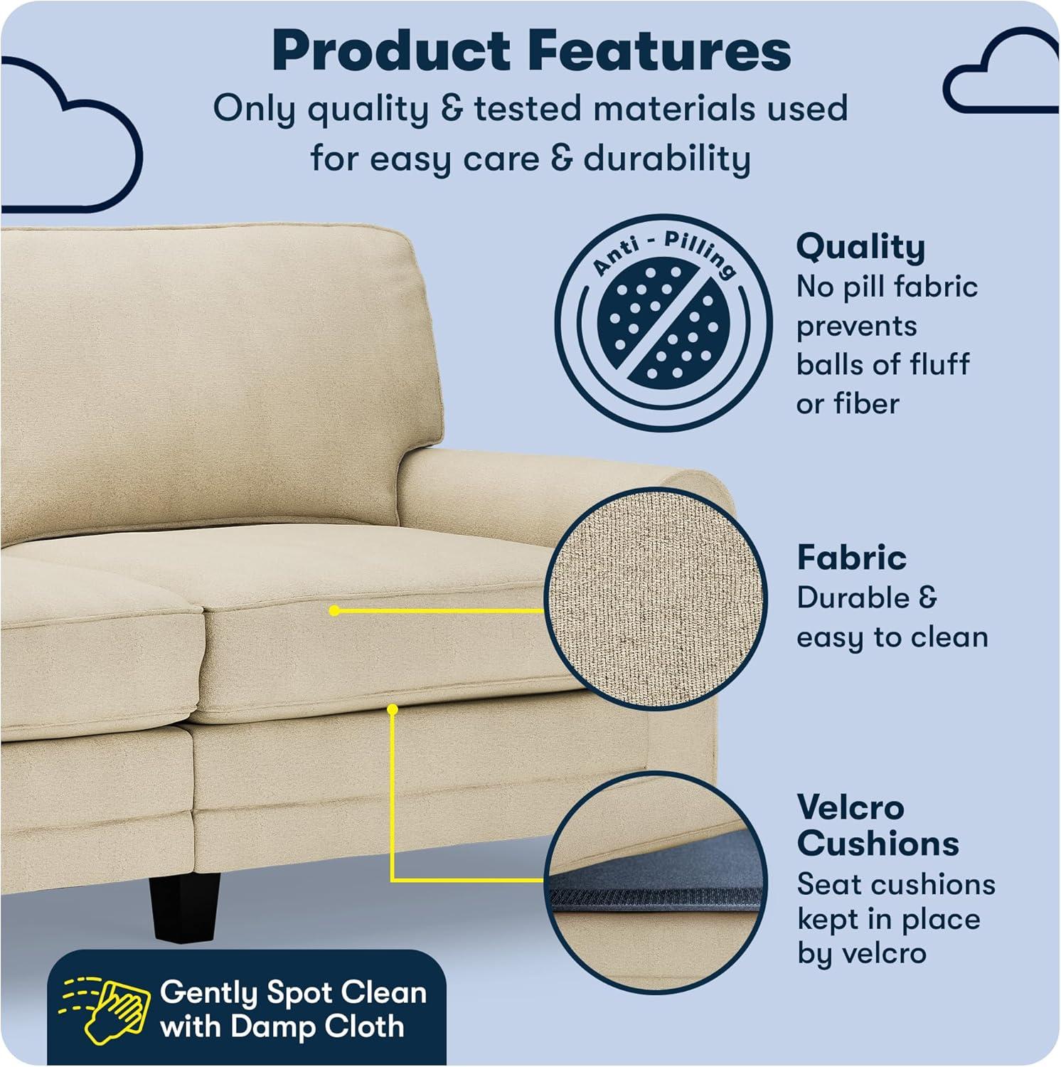 Serta Copenhagen 73" Rolled Arm Sofa, Easy Care Fabric, Soft Pillow Back, Pocket Coil Seat Cushions