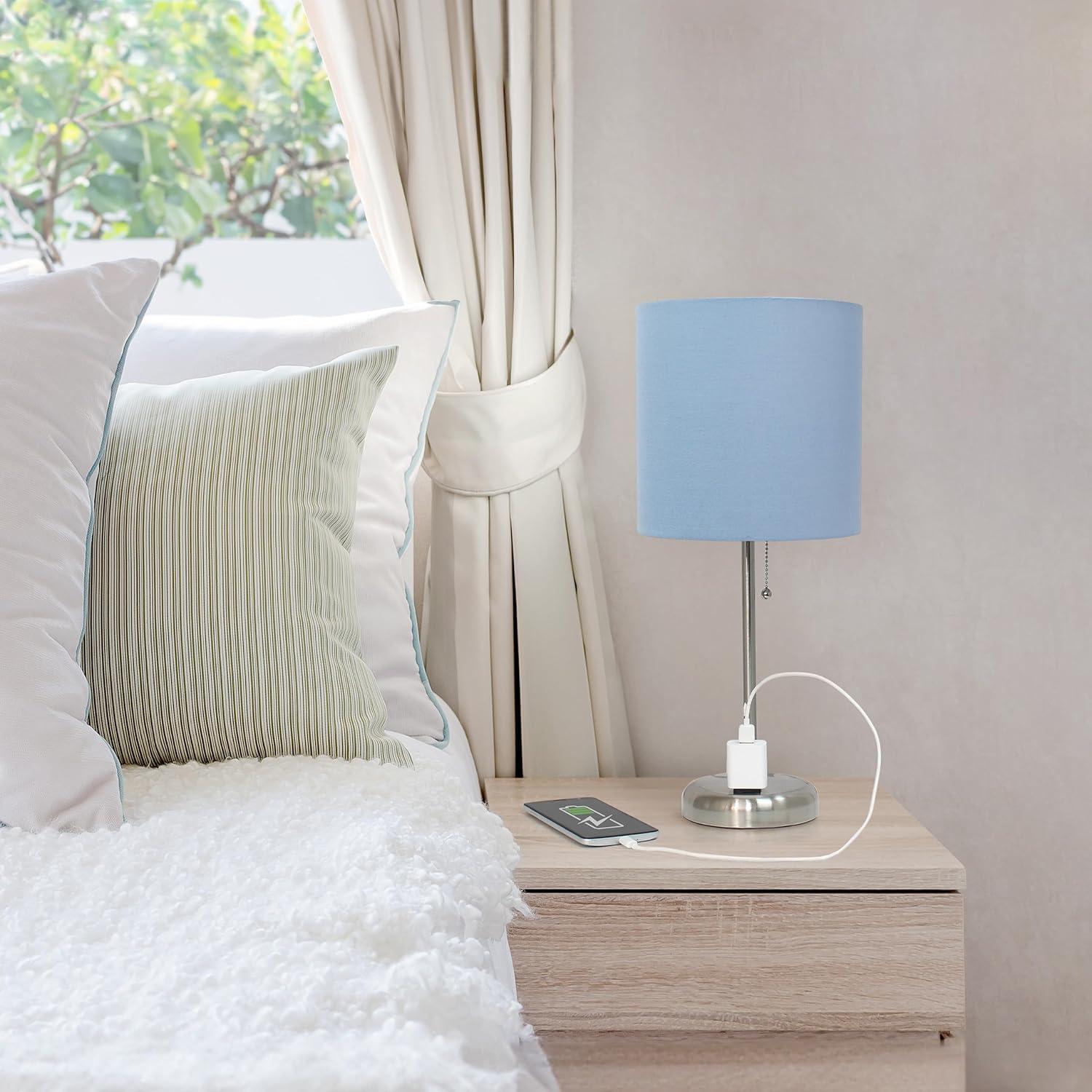 Zainab 19.5" Brushed Steel Table Lamp with Outlet