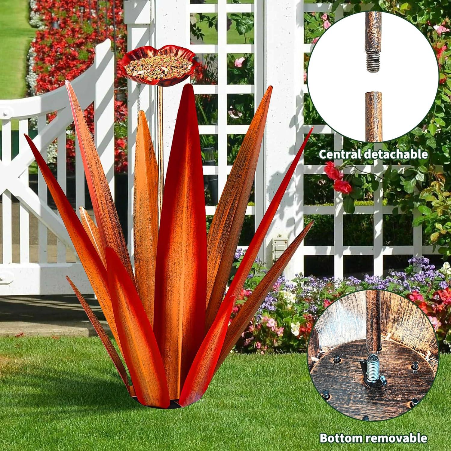 Large Red Metal Agave Plant Outdoor Sculpture