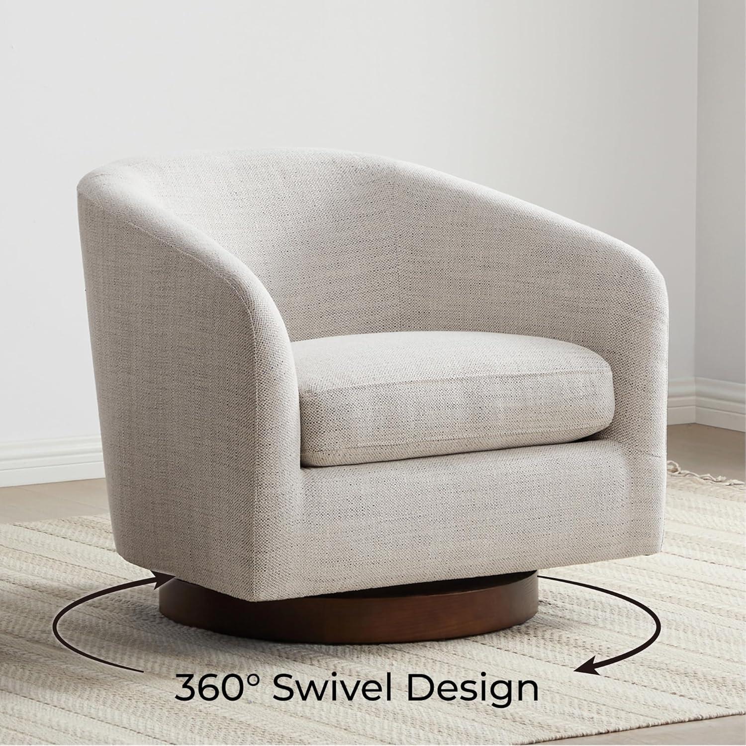 CHITA Swivel Accent Chair Fabric, Round Barrel Arm Chair Living Room, Ivory White