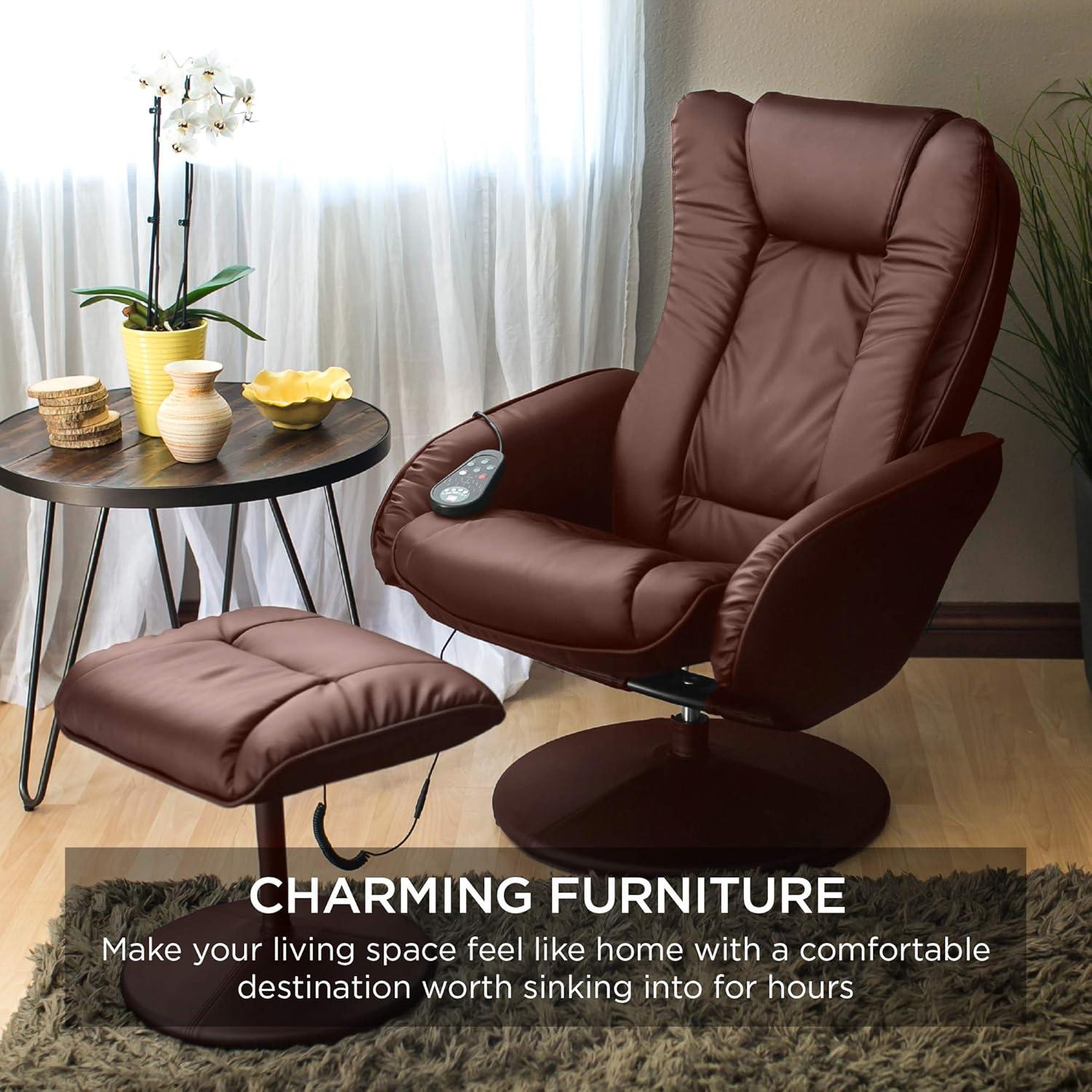 Best Choice Products Faux Leather Electric Massage Recliner Chair w/ Stool Ottoman, Remote Control, 5 Modes - Brown