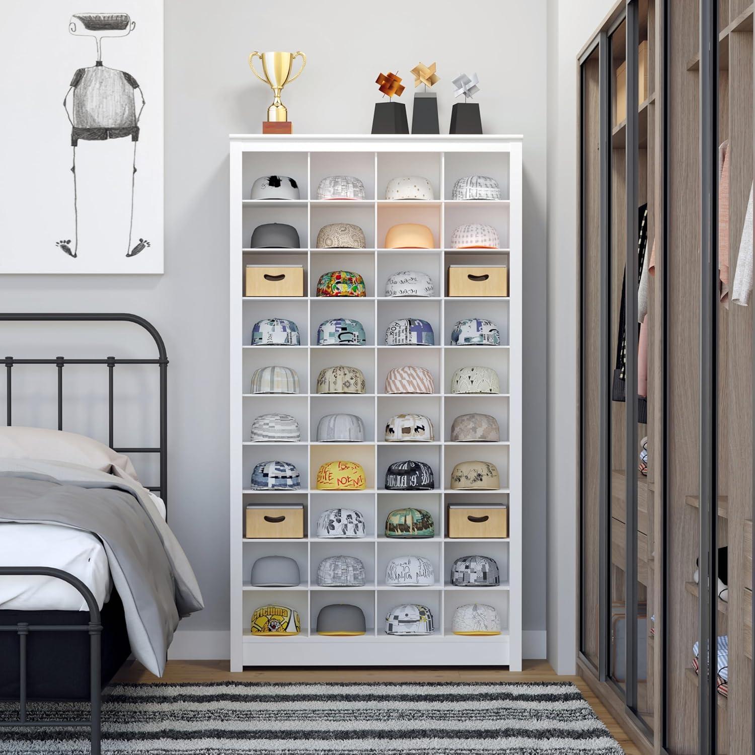 Prepac White Tall Storage Cabinet, Shoe Cabinet, Cube Storage Organizer with 40 Shoe Cubbies 13"D x 39.5" W x 72.5" H, WUSG-0011-1