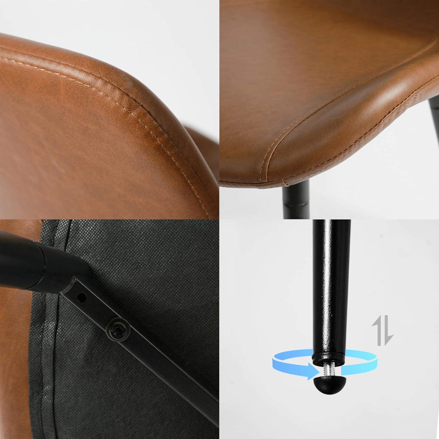 CangLong Modern ‎Faux Leather Dining Chairs, PU Cushion Seat Back, Metal Legs for Kitchen Dining Room Side Chair, Set of 2, Brown