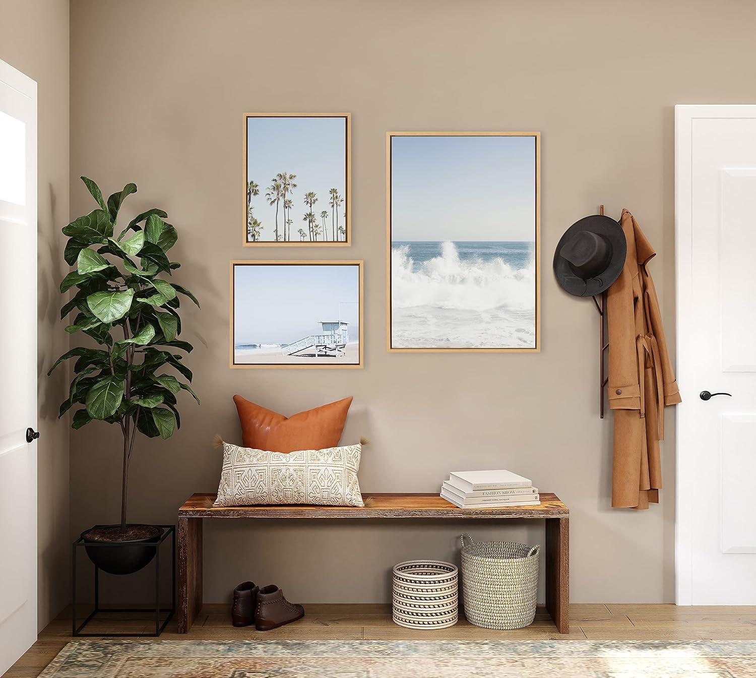 Natural Coastal Beach Framed Canvas Wall Art Set