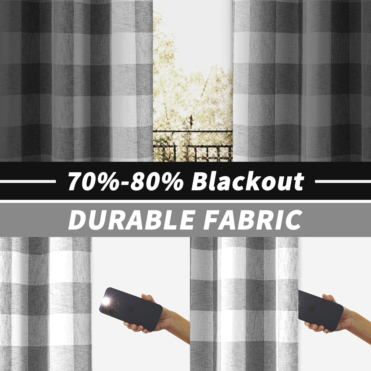 DriftAway Buffalo Check Woven Plaid Pattern Lined Blackout Thermal Insulated Window Curtain Grommet, 2 Panels, 52" x 63", Gray