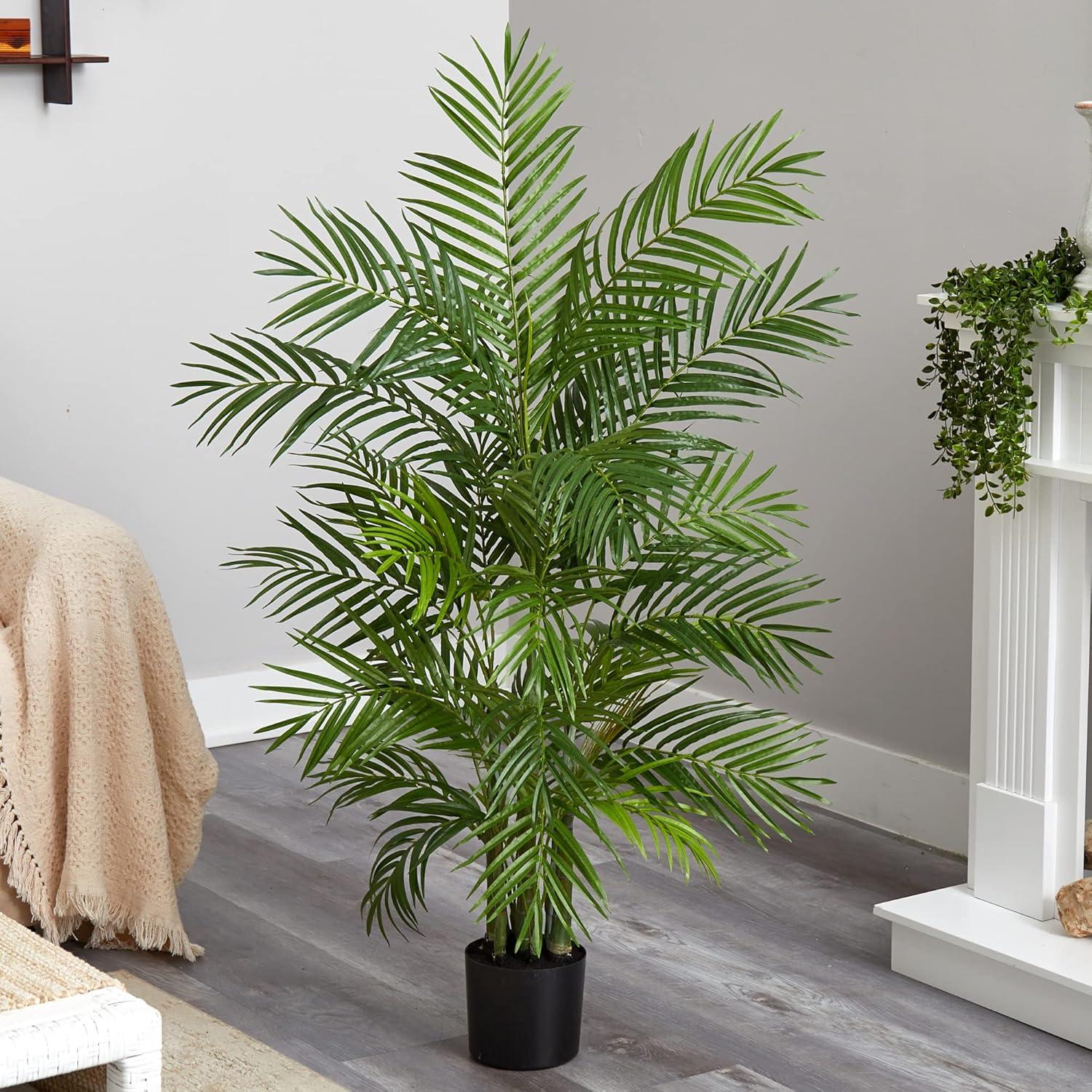 4ft Artificial Areca Palm Tree in Pot - Nearly Natural: Indoor Botanical Decor, Unlit Green Faux Plant