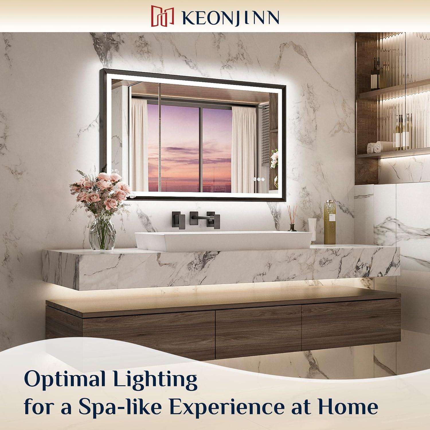 Ivy Bronx Keonjinn 40 X 24 In LED Bathroom Mirror With Lights, Adjustable 3 Color Lights, LED Vanity Mirror, Wall Mounted Anti-Fog Dimmable Mirror, UL Listed LED Driver, HD Tempered Glass(Horizontal/Vertical)